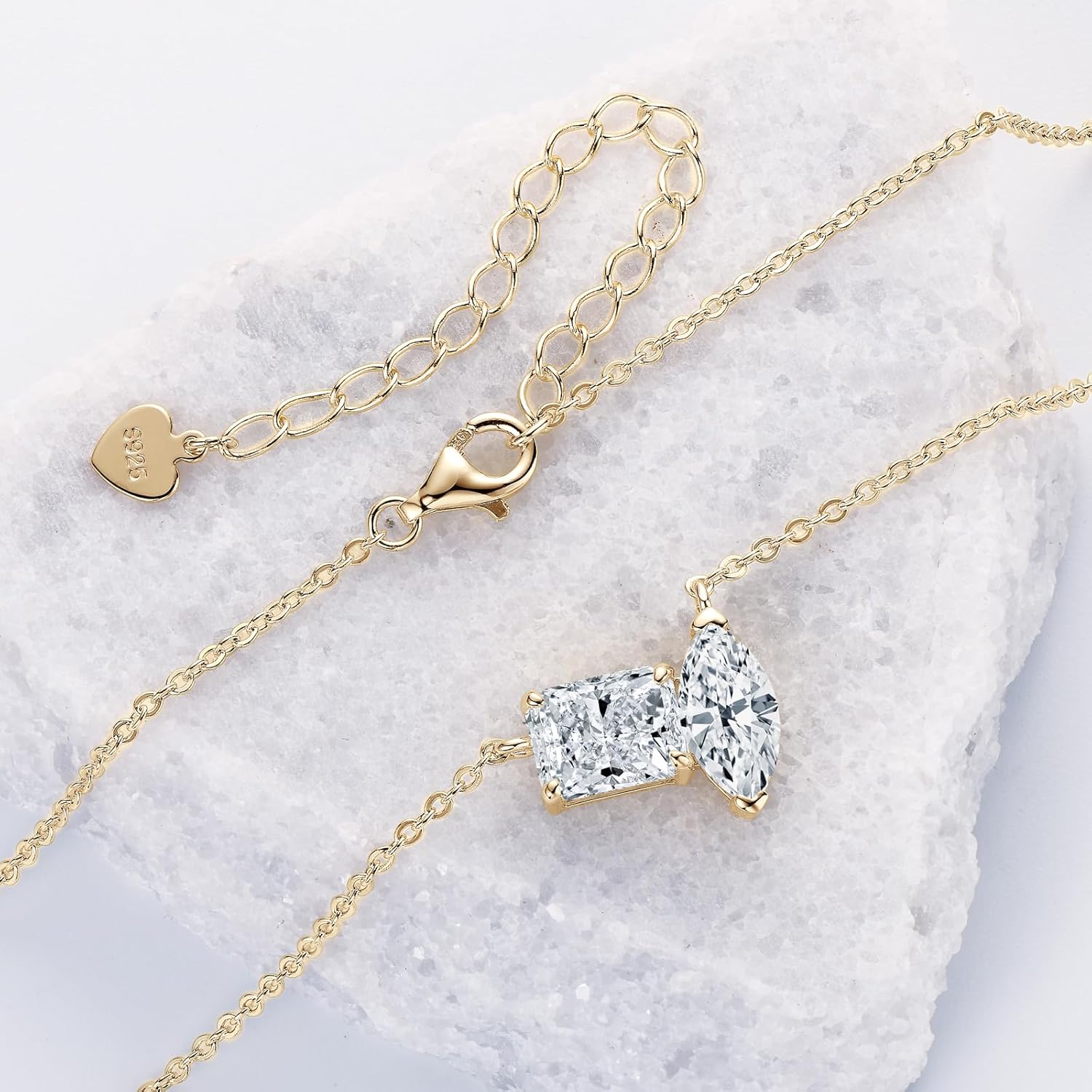 Radiant and Marquise Cut Moissanite Pendant Necklace, 3cttw D Color VVS1 925 Sterling Silver Dainty Pendant for Women Wife Girlfriend Jewelry Gifts (Gold) - Image 5