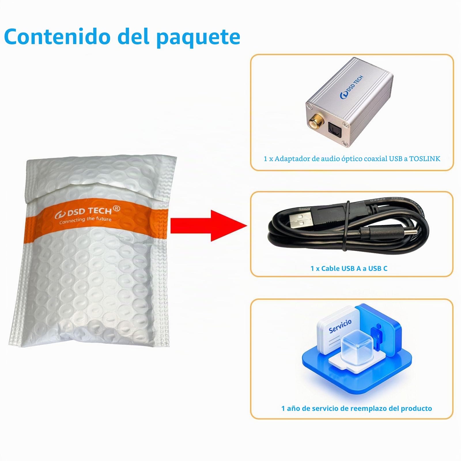 DSD TECH SH-AU01A Adaptador de Audio óptico coaxial USB a TOSLINK