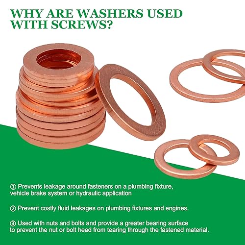 Miniatura 7 de Toolly 188 piezas de 9 tamaños de arandelas métricas de cobre triturado kit surtido de arandelas de sellado de anillo plano (M5 M6 M8 M10 M12 M14)