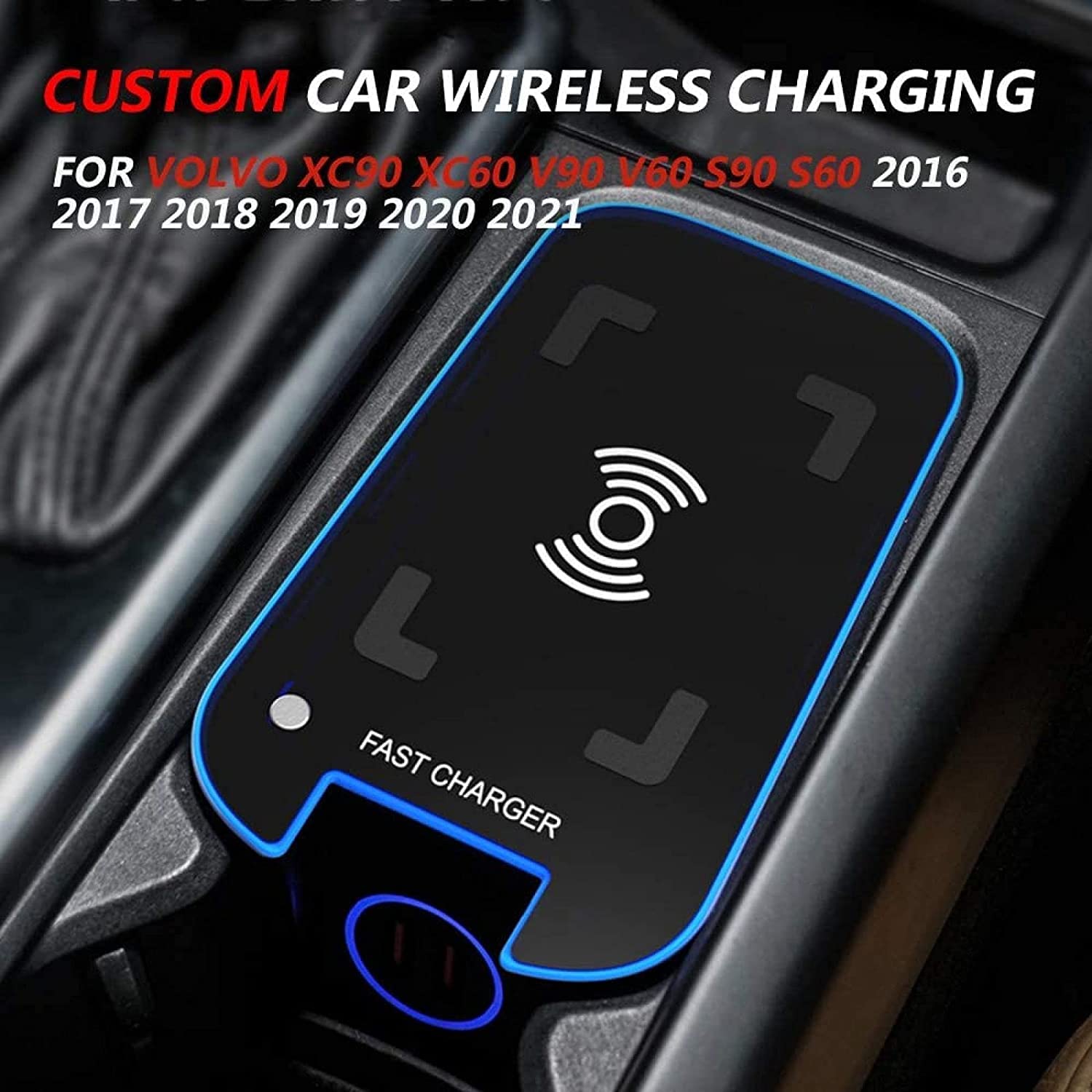 Cargador InaláMbrico Coche Cargador para Volvo XC90 XC60 V90 V60 S90 S60 2016-2021, Consola Central USB TeléFono Carga RáPida Sensor RáPida Smart Carga InduccióN Almohadilla Panel Accesorios
