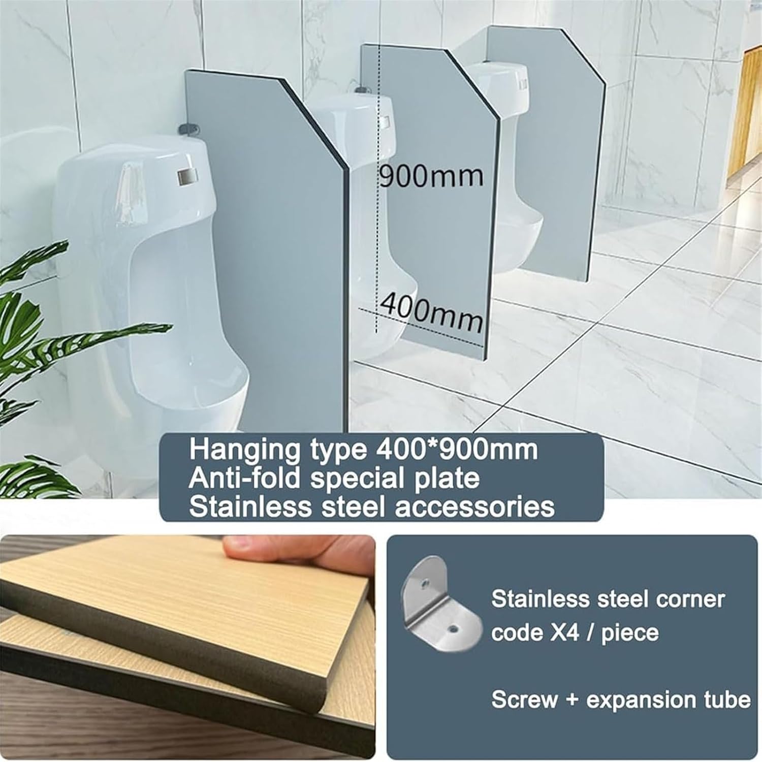 Wall-Mounted Urinal Screen Toilet Partition,Urinal Divider Screen Panel,Bathroom Partition Restroom Partitions(3pcs)