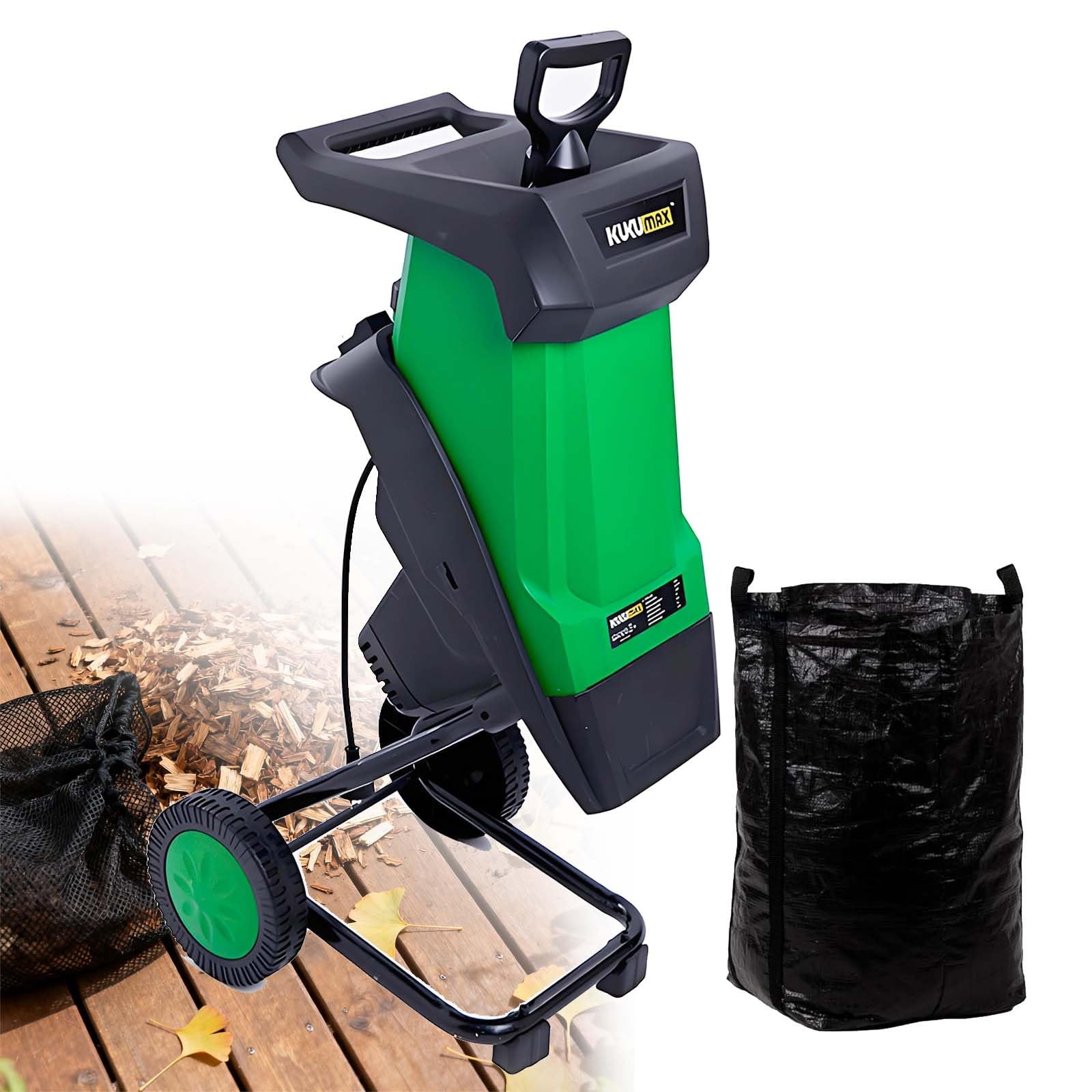 Biotrituradora 2400W Con Bolsa De 50L Y Ruedas, Trituradora De Jardín Silenciosa Con Motor 4500RPM Y Corte De 40mm Para Ramas, Hojas Y Limpieza Eficiente De Residuos Verdes