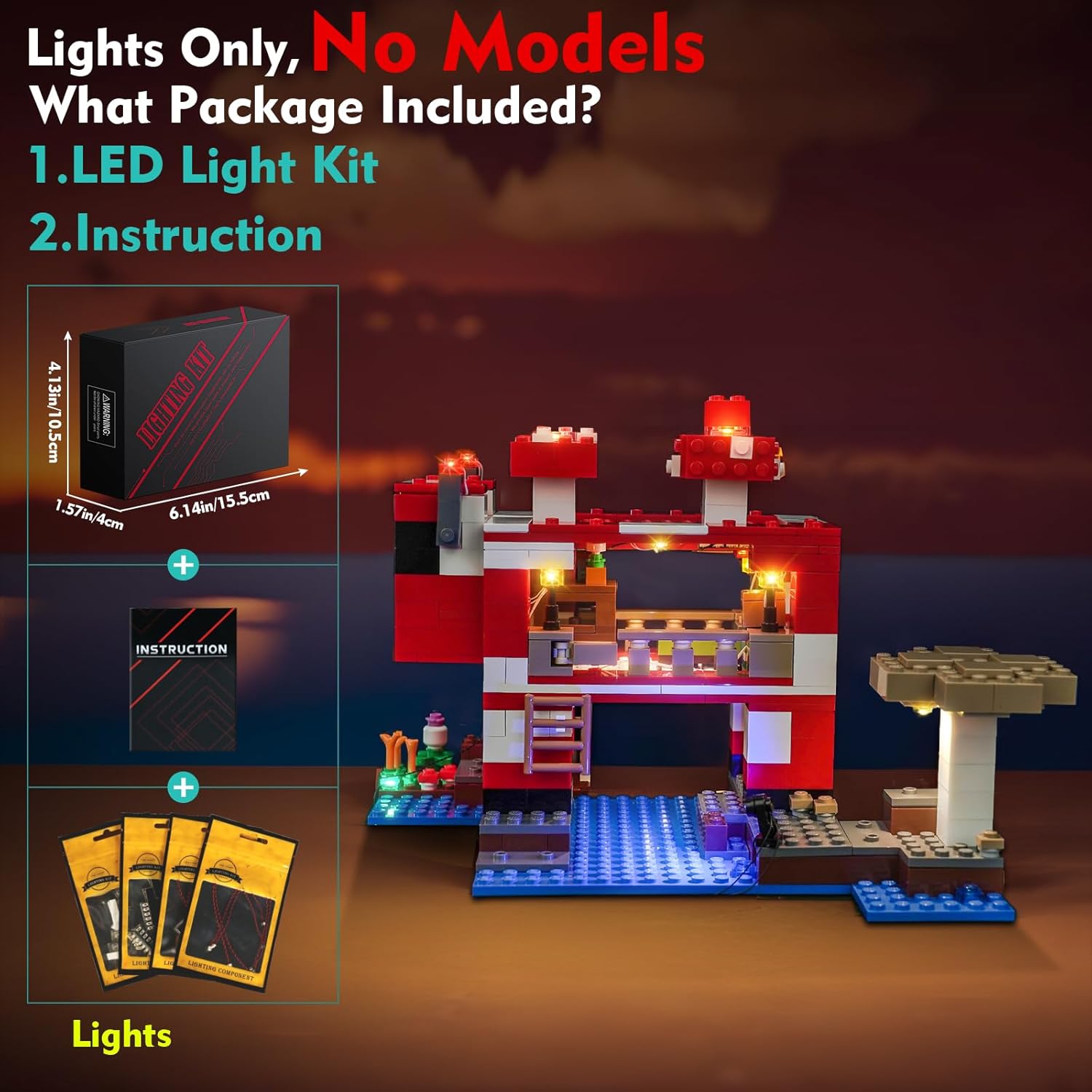 LocoLee Light kit Compatible with Lego The Mooshroom House - No Model Only Light, LED Lighting Accessories Compatible with Lego Moo Mushroom House 21270