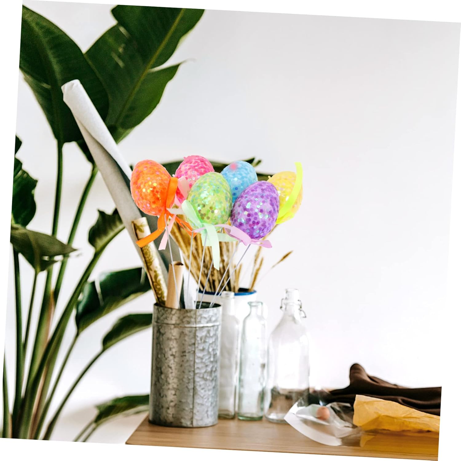 12pcs Easter Eggs Fake Egg Flower Bouquet Artificial Easter Egg Stems Spring Floral Picks Stems Aritificial Flower Bouquet Flower Arrangement Egg Sticks Plastic Cutting 6cm Child