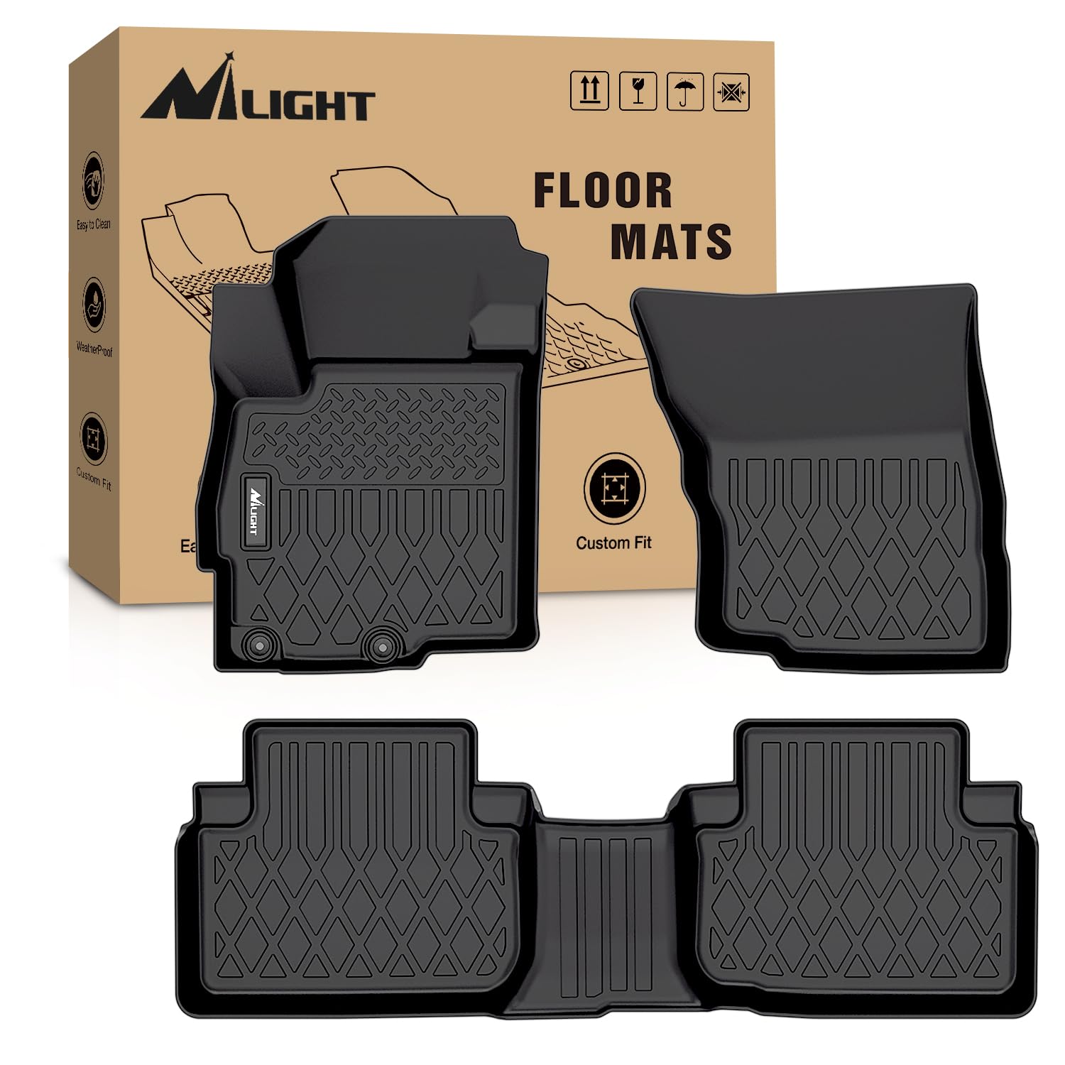 Nilight TPE Floor Mats for Mitsubishi Eclipse Cross 2018 2019 2020 2021 2022 2023 2024 2025 All Weather Custom Fit Heavy Duty Floor Liners