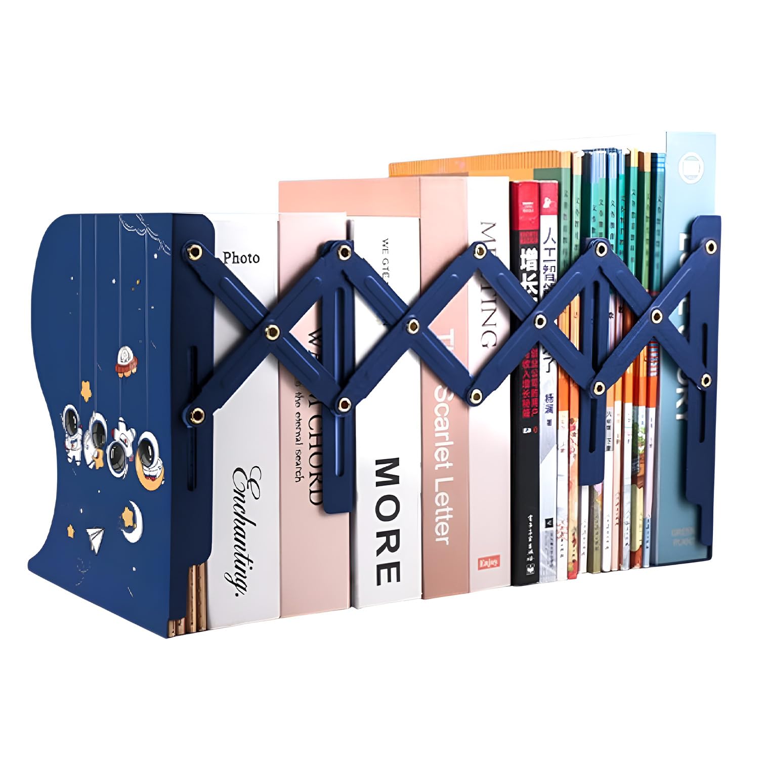 SYGA Adjustable Decorative Bookends for Home Office Metal for Heavy Books, Book Organizer for Desk Ideal for Shelves (Navy Blue)