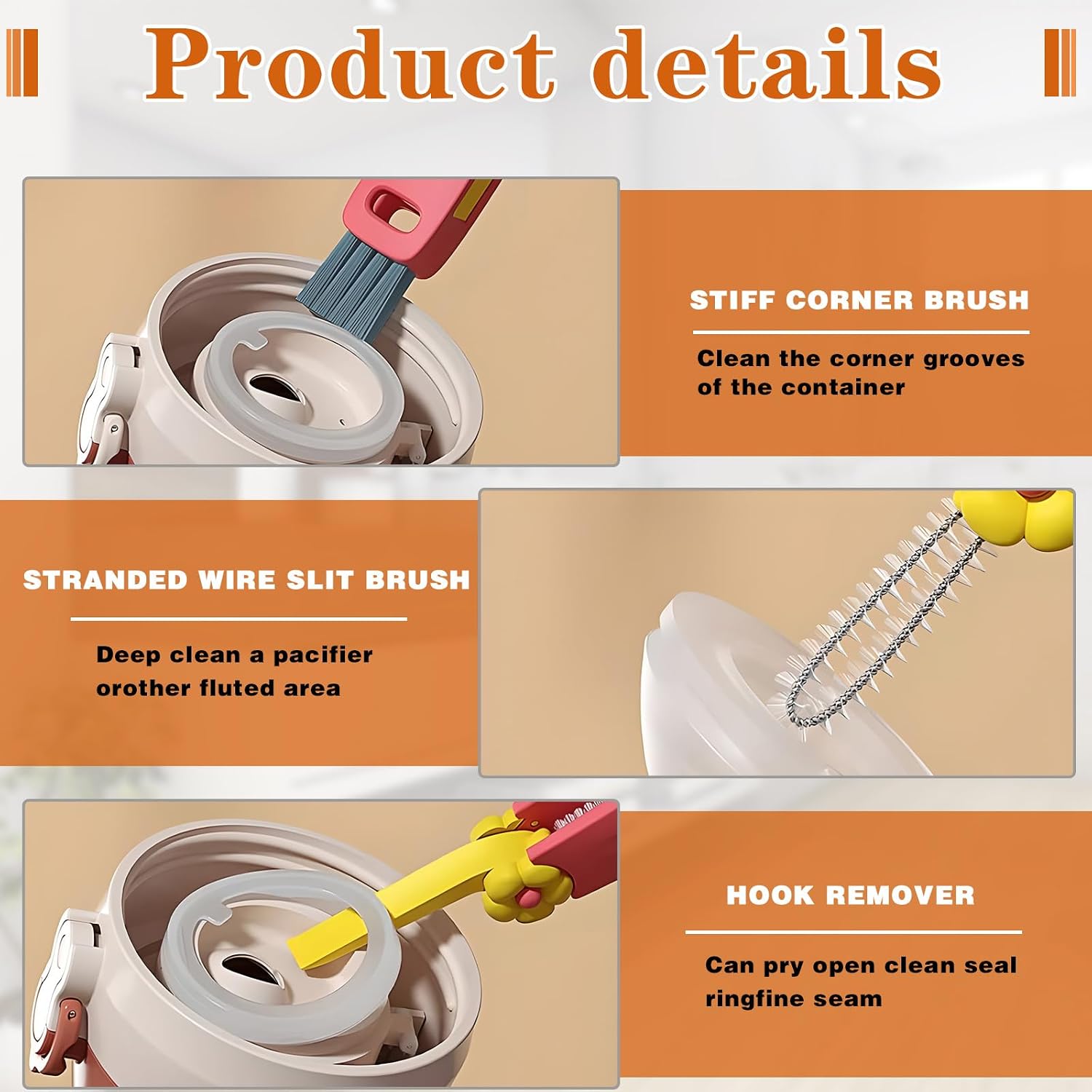 4 Pack 3 in 1 Cup Lid Gap Cleaning Brush Set, Portable Cup Lid Cleaning Brush, Multifunctional Bottle Cleaning Brush, Cup Lid Gap Cleaner, Crevice Cleaning Brush for Bottle Gap (Colors) image 3