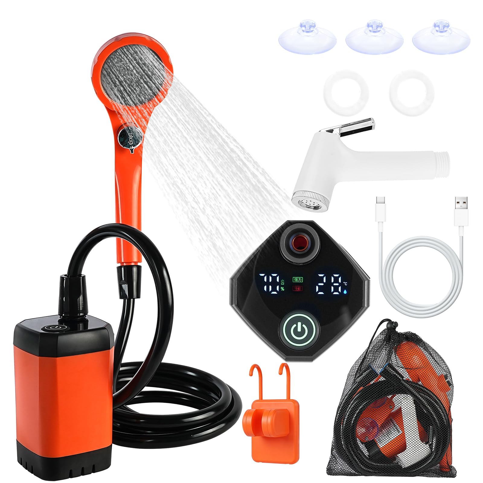 Amazon | ポータブルシャワー 9000mAh 充電式 簡易シャワー 液晶