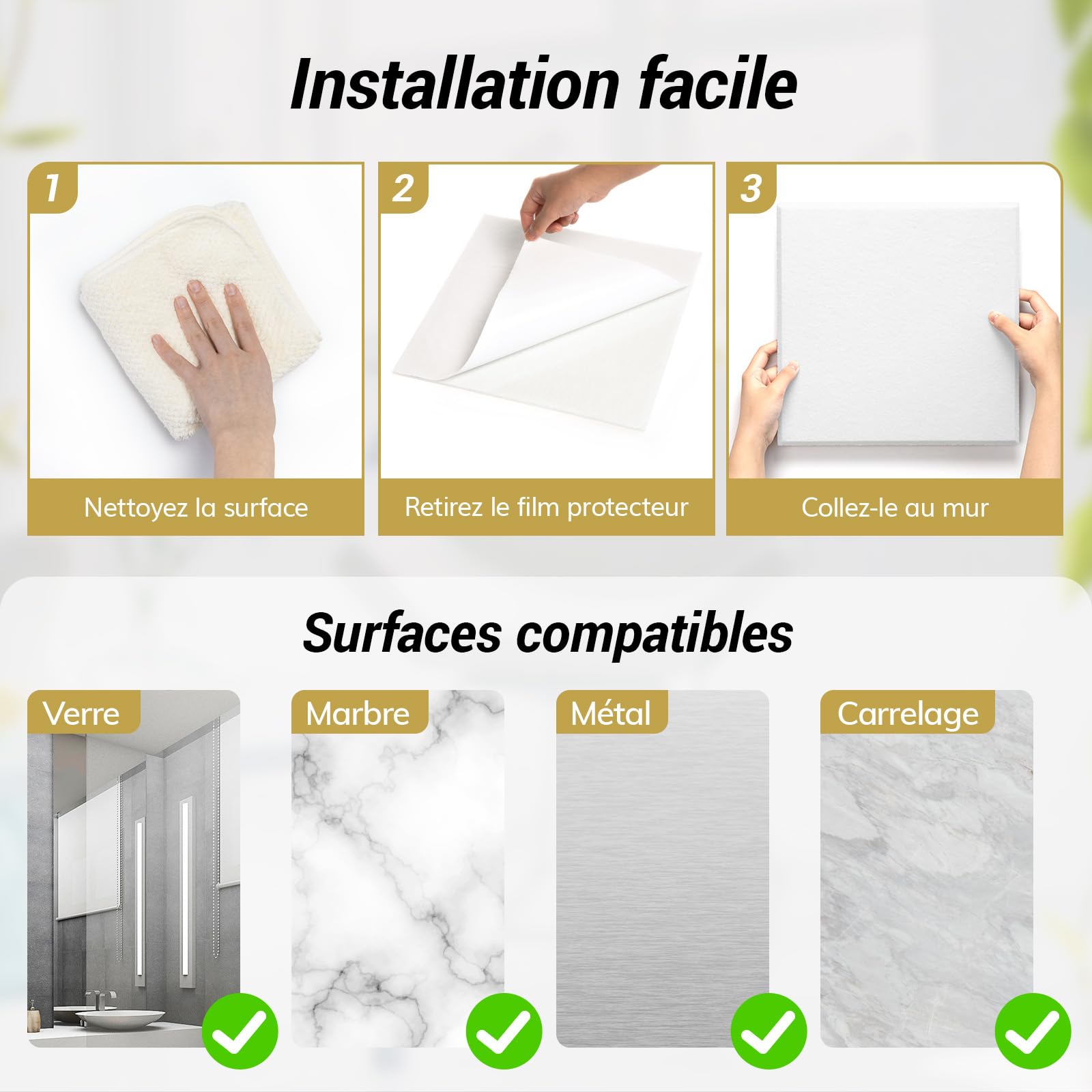 TONOR Lot de 18 Panneau Acoustique Mural Autocollante, 30 x 30 x 0,9 cm Panneau Acoustique à Haute Densité, Mousse Acoustique Isolant Phonique pour Studio, Bureau, Chambre, Salon, Blanc