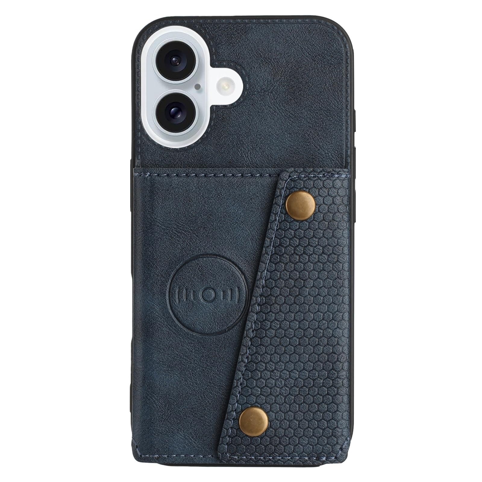 Housse iPhone 16 Pro Max en cuir premium bleu à support magnétique