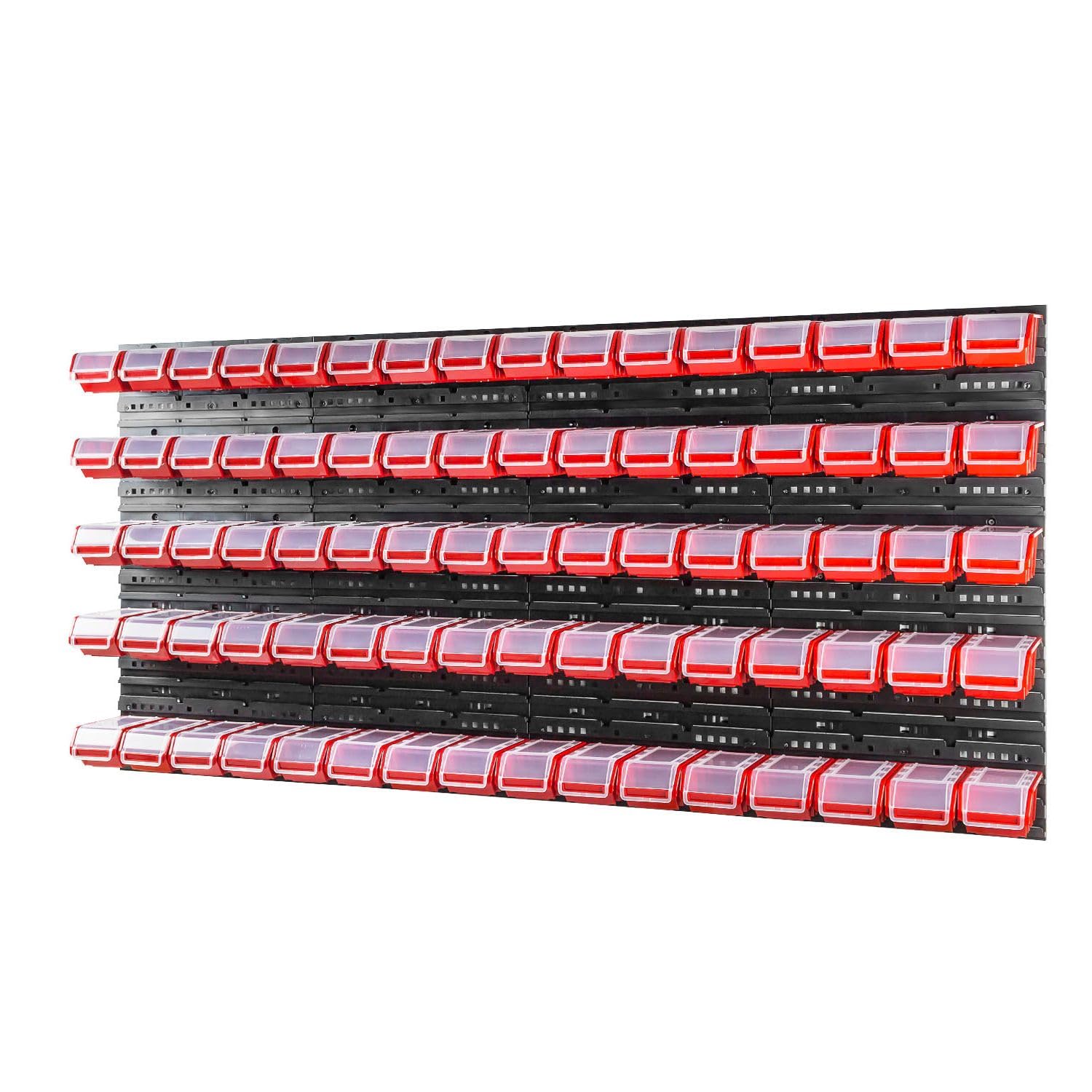 Sistema de almacenamiento de pared, 1585 x 775 mm, 80 unidades, cajas apilables, cajas apilables, cajas con tapa, placas de pared extrafuertes, estantería ampliable, estantería de taller, estantería