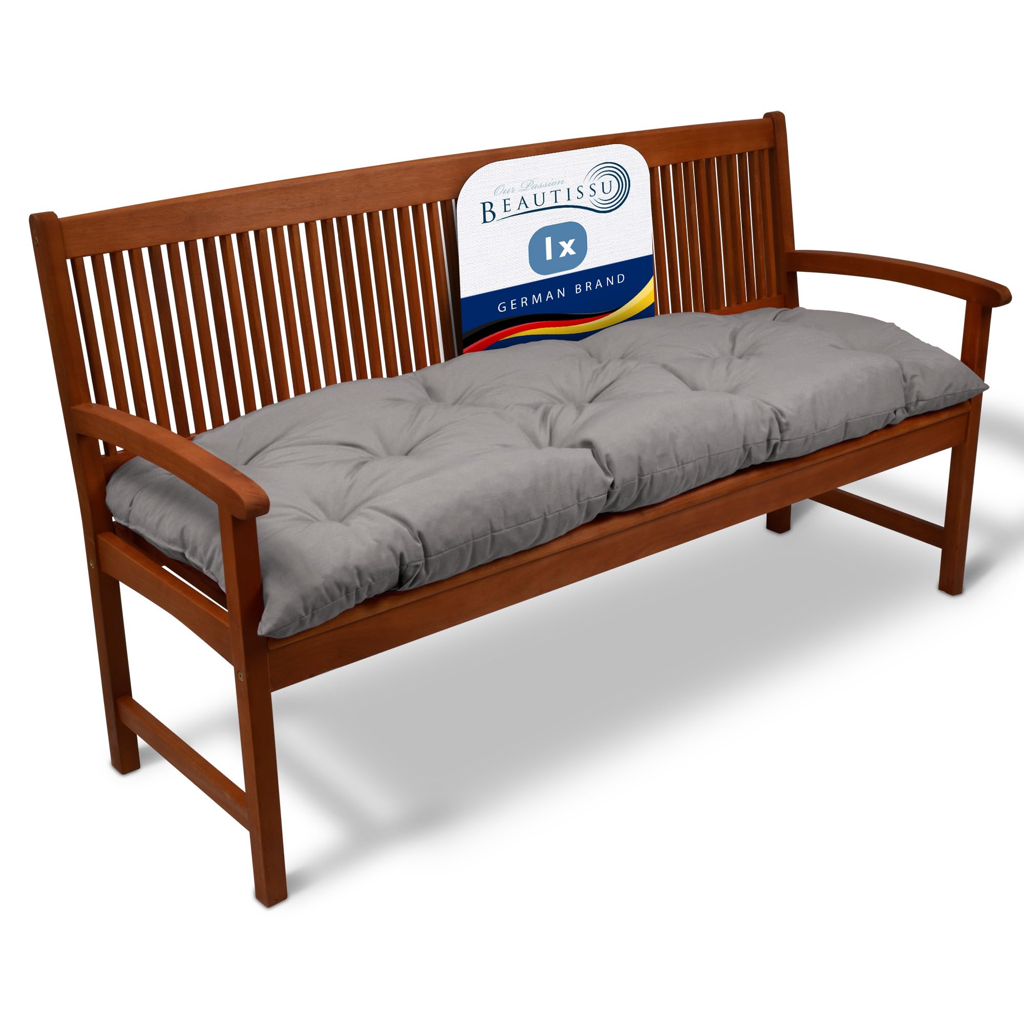 Beautissu Bankauflage Flair BK – Sitzkissen für Gartenbank, Hellgrau
