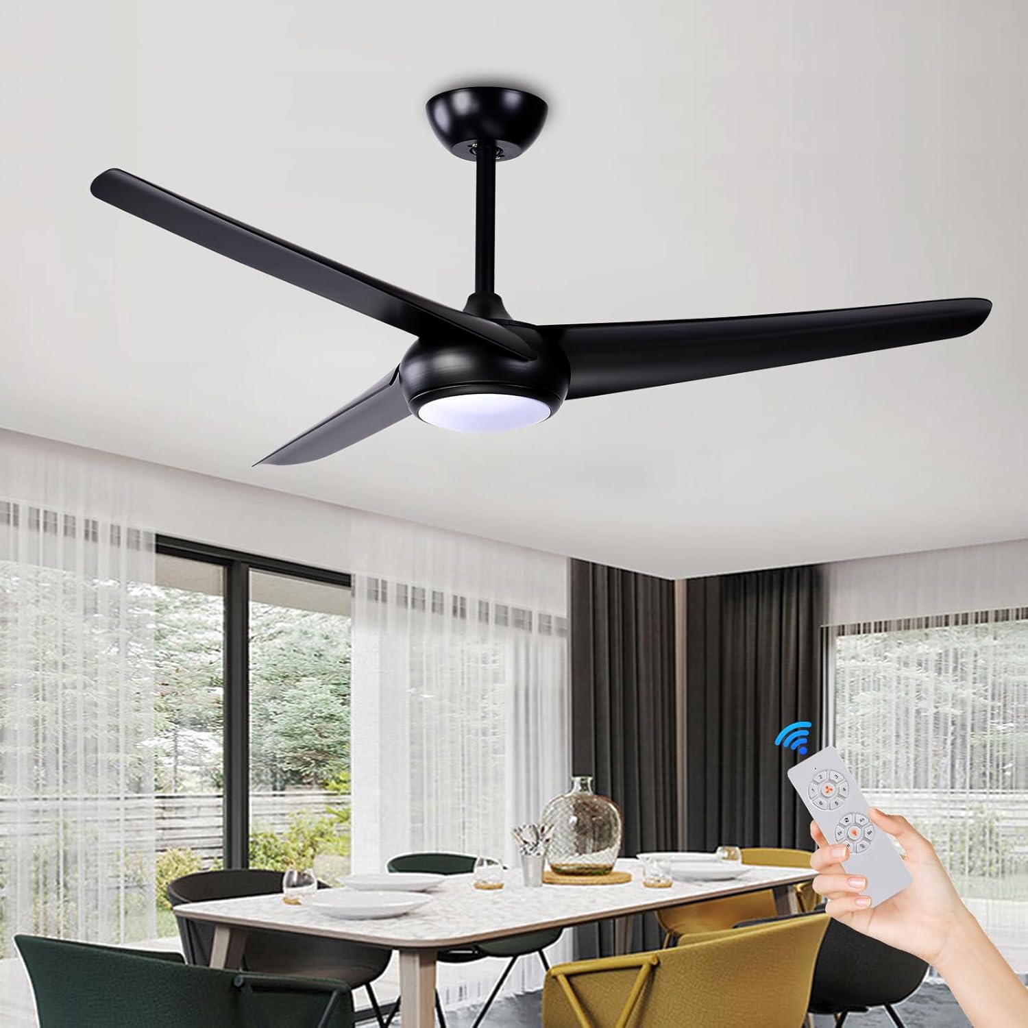 KINDLOV Ceiling Fans with Lights,52 Inch Black Ceiling Fan with Remote