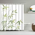 Rideaux de douche gris Aquarelle Feuilles de plante avec tissu floral Rideau de douche de salle de bains avec crochets 72Wx72H(DP2402)