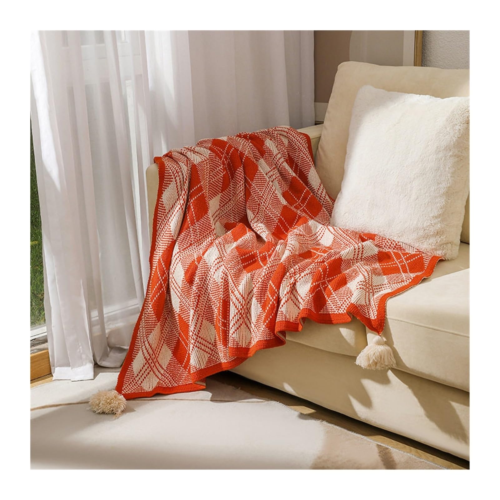 DHJKFU Bohemian Wave Tassels Yarn Knit Throw Blanket for Couch