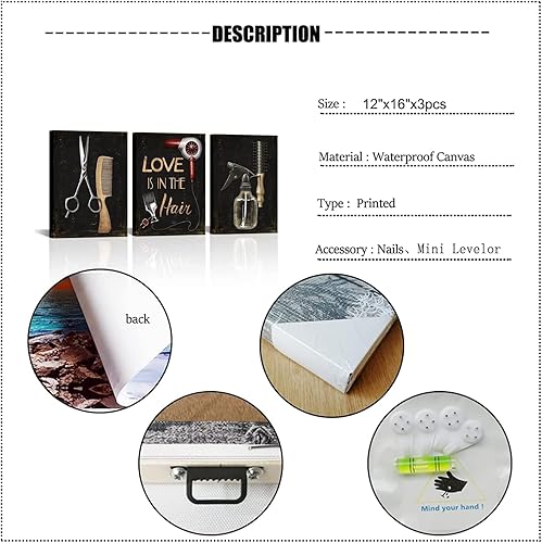 Miniatura 6 de SkenoArt Arte de pared de peluquería de moda, herramientas de peluquería, lienzo para decoración de pared, juego de tijeras para el cabello, pintura