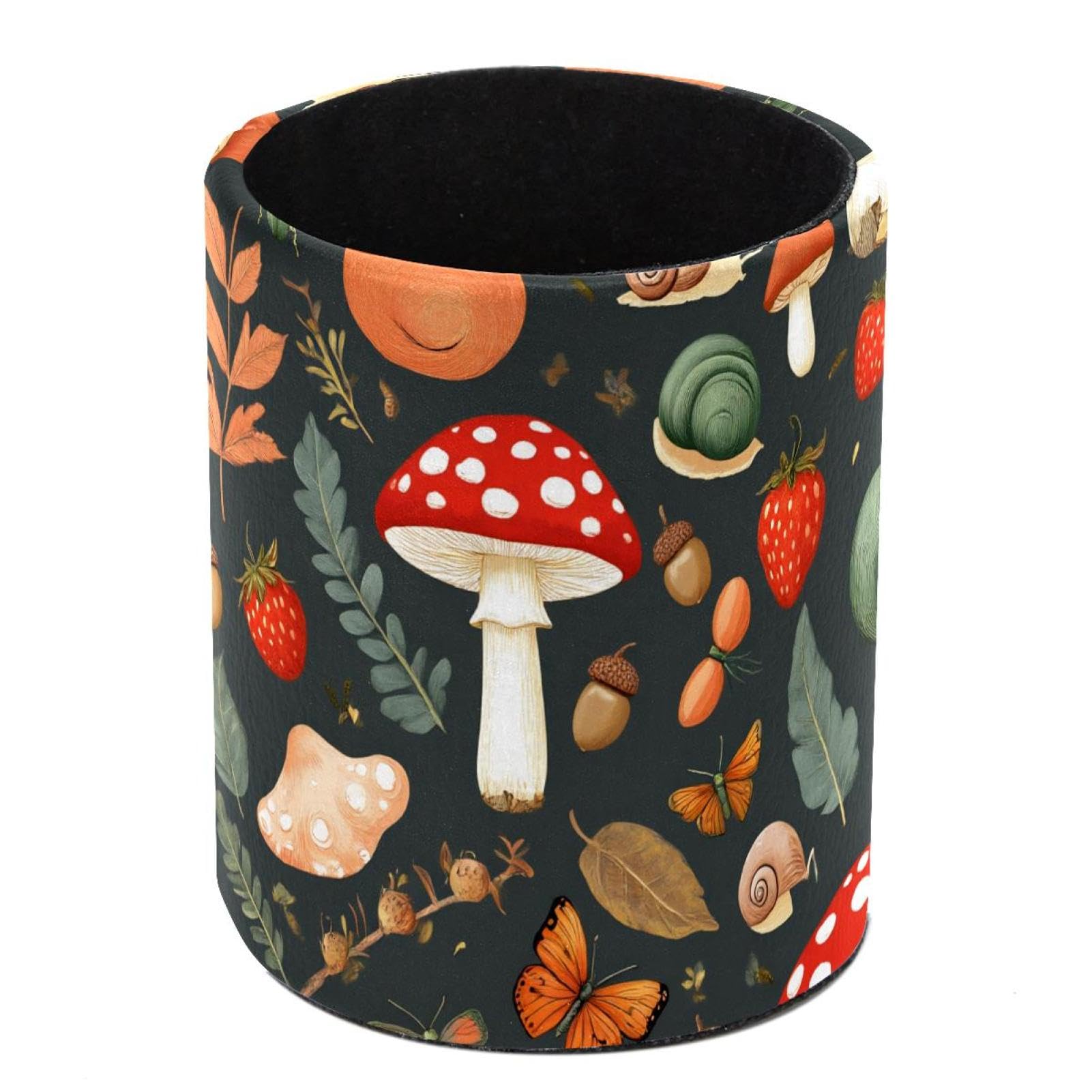HEOEH Mushroom Pen Holder for Desk, PU Leather Pencil Holder Pen Cup Marker Holder Makeup Brush Holders, Desk Accessories & Workspace Organizers for Home, Office