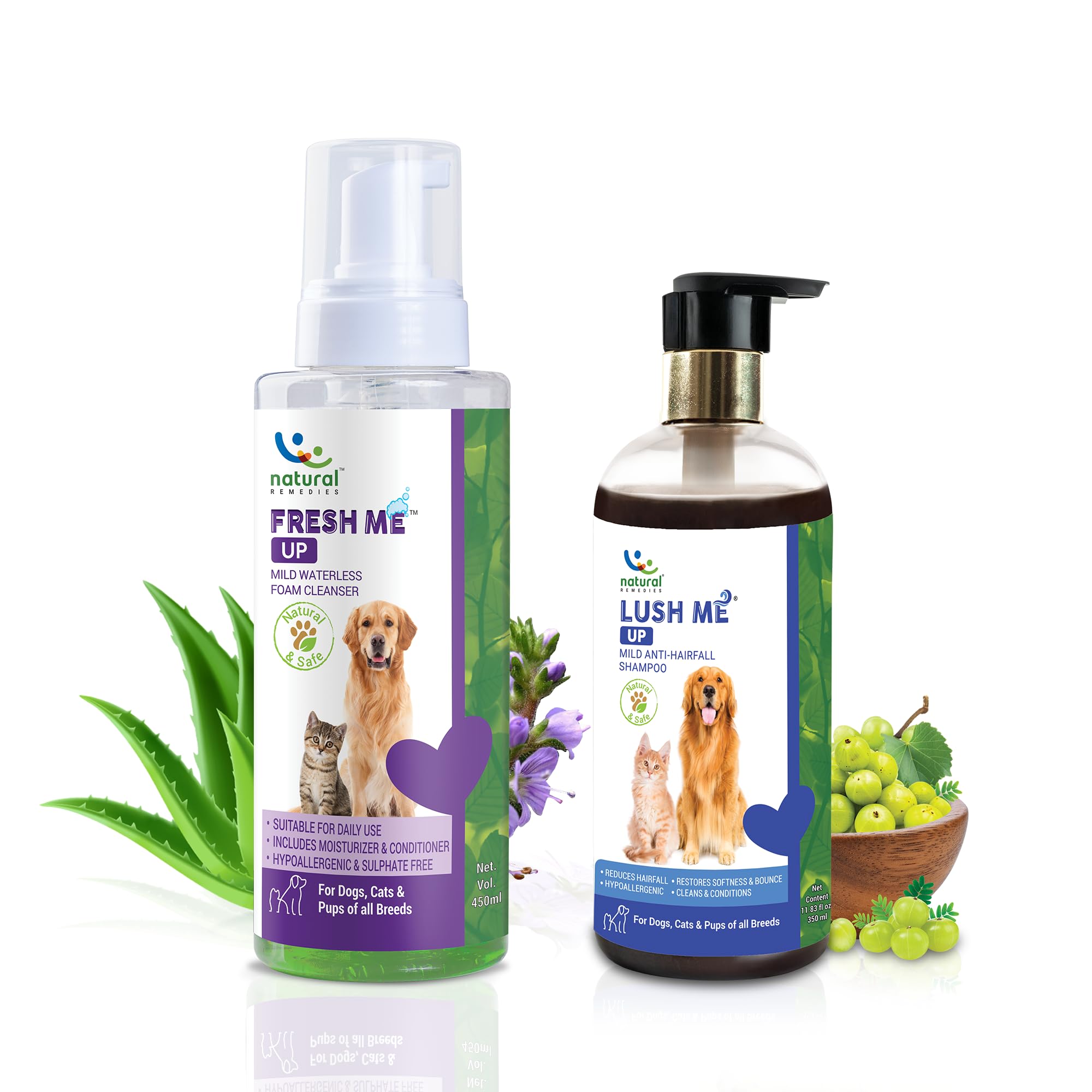 Natural Remedies Fresh Me Up Mild Waterless Foam Cleanser (450 ml) & Lush Me Up Mild Anti-Hairfall Shampoo (350 ml) Daily Use, Natural and Safe for Dogs, Cats and Pups of All Breeds (Combo Pack of 2) (B09TDLMLP2) Amazon Price History, Amazon Price Tracker