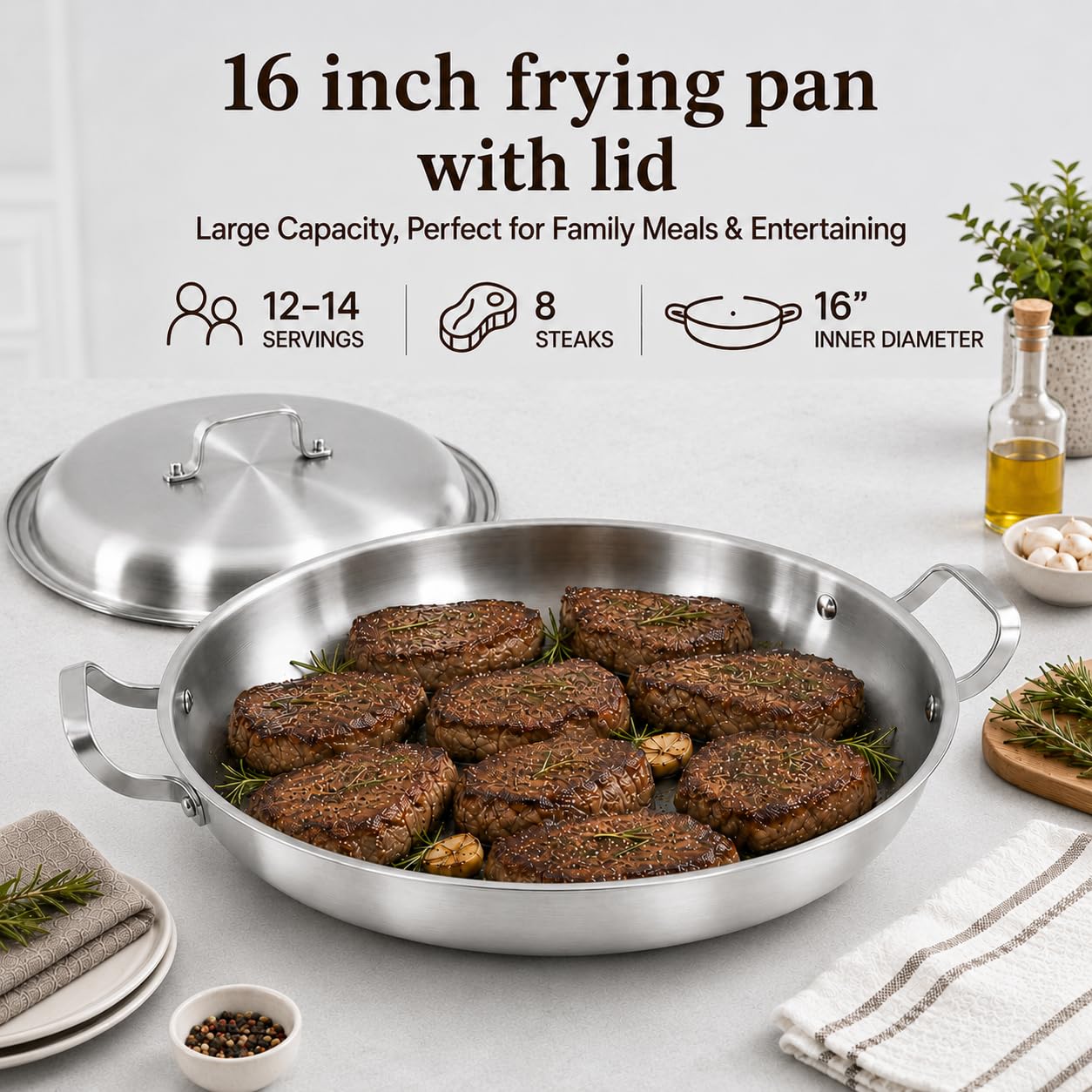 DELARLO 16" Stainless Steel Paella Pan -3