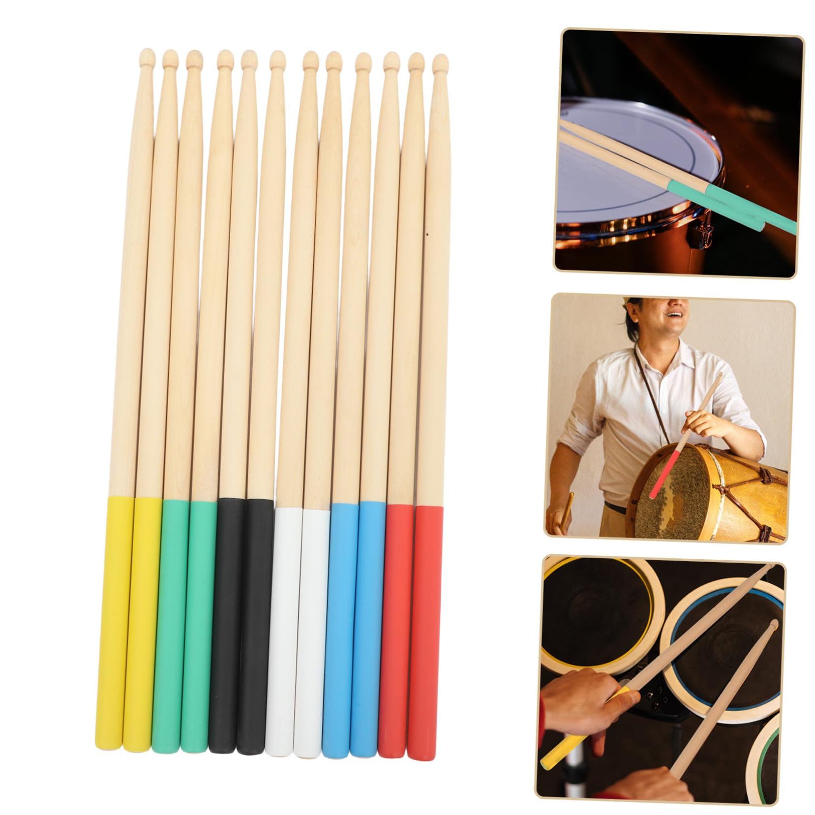 Toyvian Baguettes de Batterie Prise Confortable et Surface Antidérapante en Érable 6 Paires Accessoires Pratiques pour Batterie pour Concerts et Bars