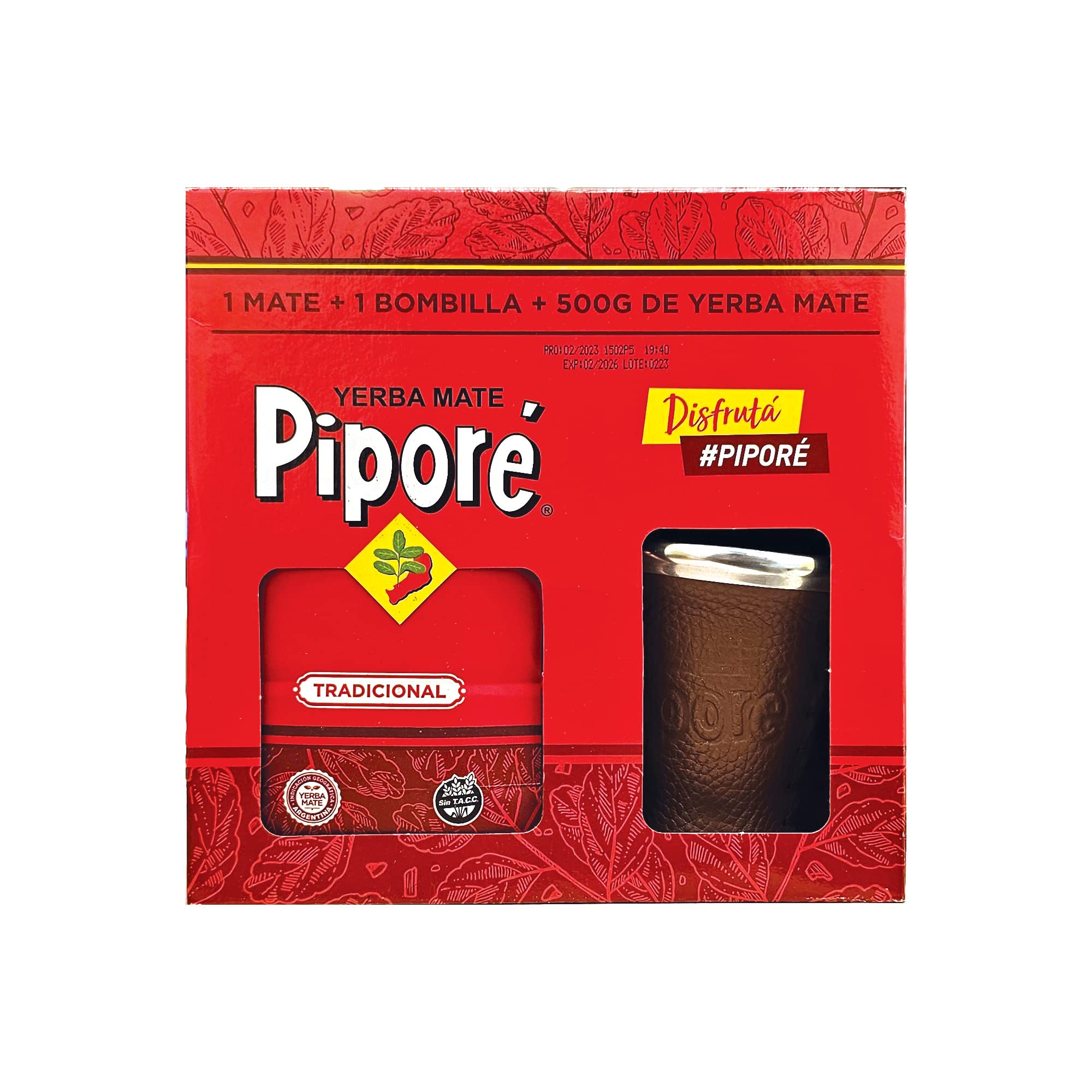 Pipore Combo Tradicional Flavour Yerba Mate 500 Grams with Stainless Steel Bombilla and Insulated Cup
