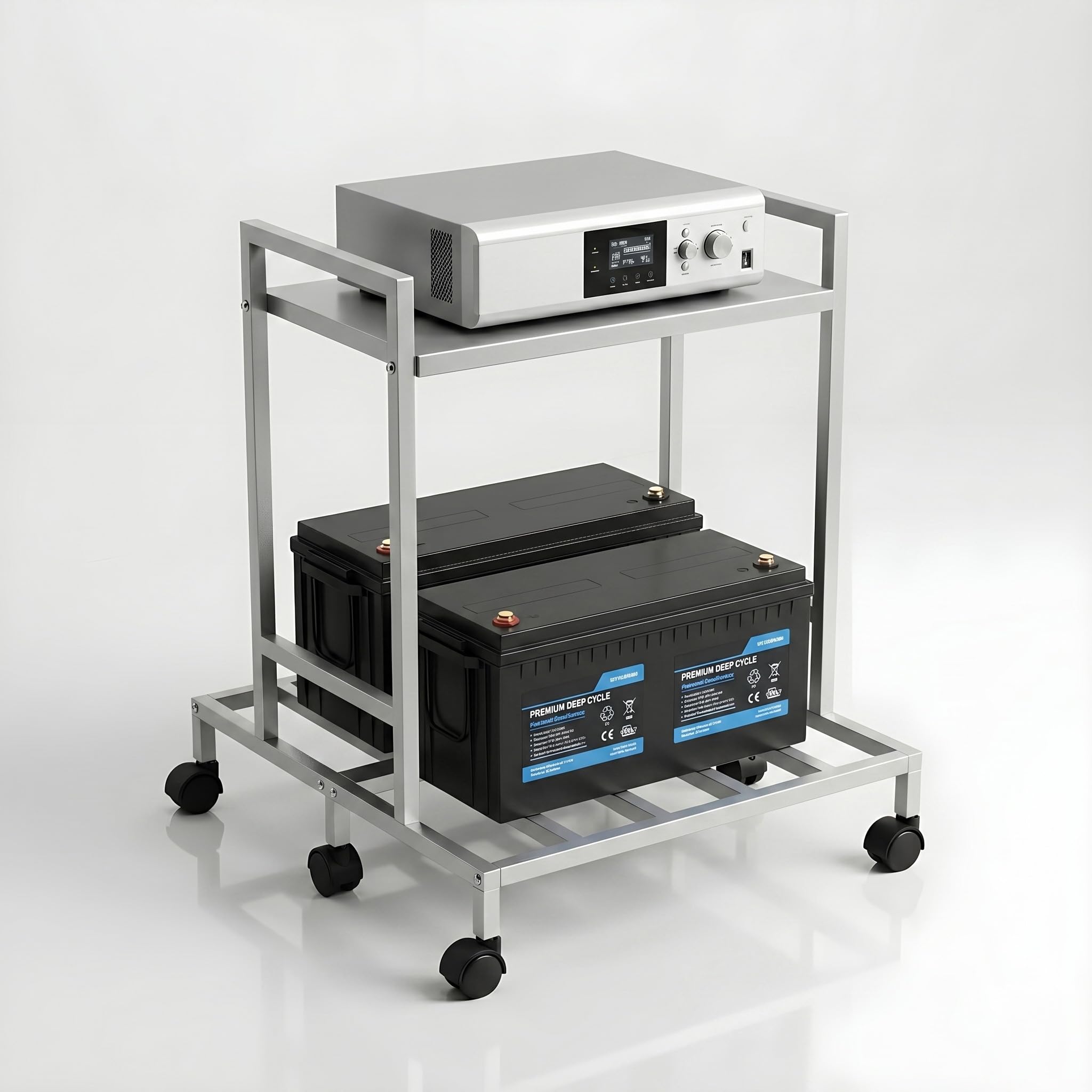 Silver Double Inverter Battery Trolley | Heavy Duty Powder Coated Metal Rack | Dual Battery Holder Stand for Home & Commercial Use-image-14