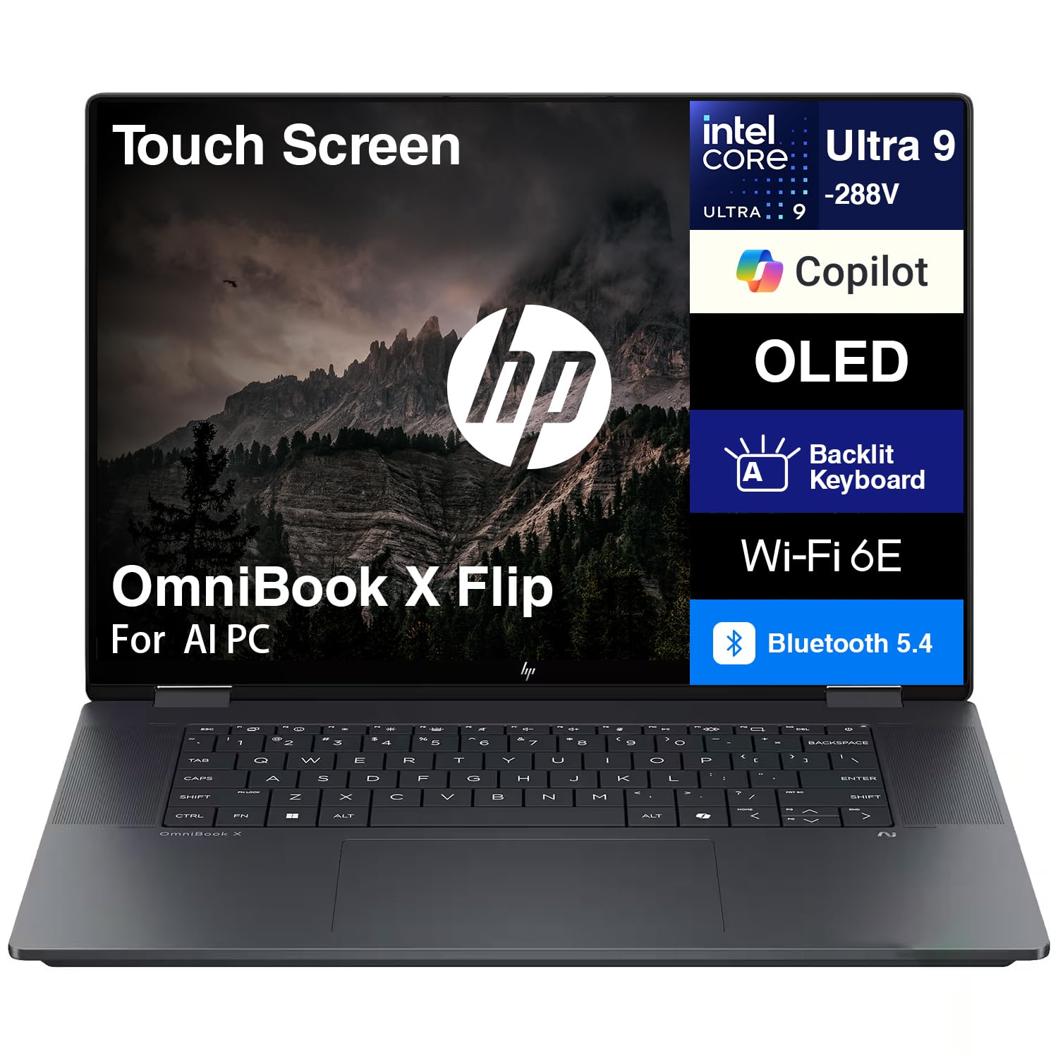 HP OmniBook X Flip Copilot+ PC 2-in-1 Laptop 16" Touchscreen OLED 3K (Intel Ultra 9-288V (UP to 48 Tops), 32GB LPDDR5X, 8TB SSD, Backlit KB, Thunderbolt 4, WiFi 6E, Bluetooth 5.3, Webcam, Win 11 Home)