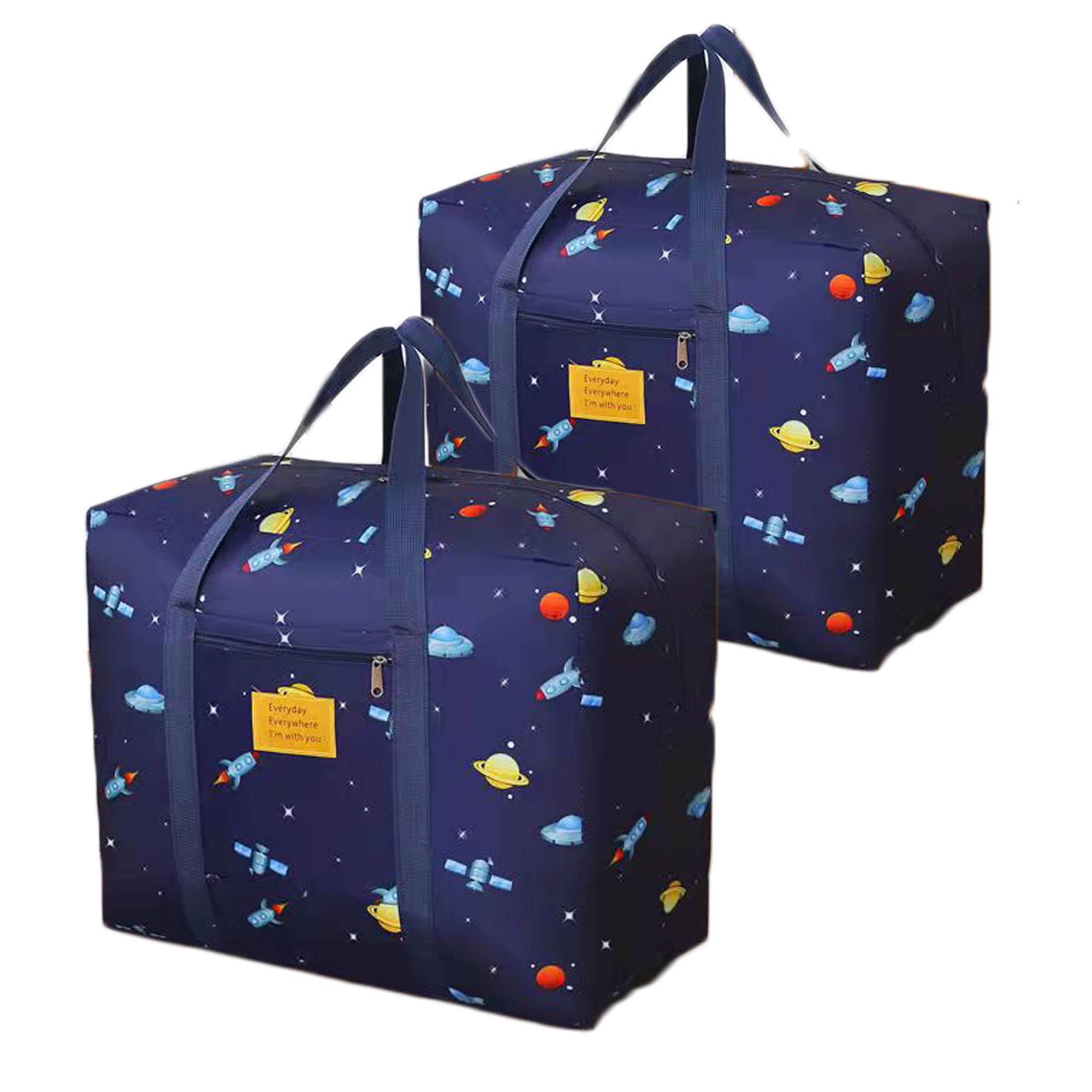 Jueshanzj 2PCS Premium Oxford Closet Storage Bags for Comforters, Bedding and Clothes, Heavy-Duty Foldbale Clothing Storage Bag,Reinforced Handles & Sturdy Zippers Navy blue sky 22.4*19.6*10.2 INCH