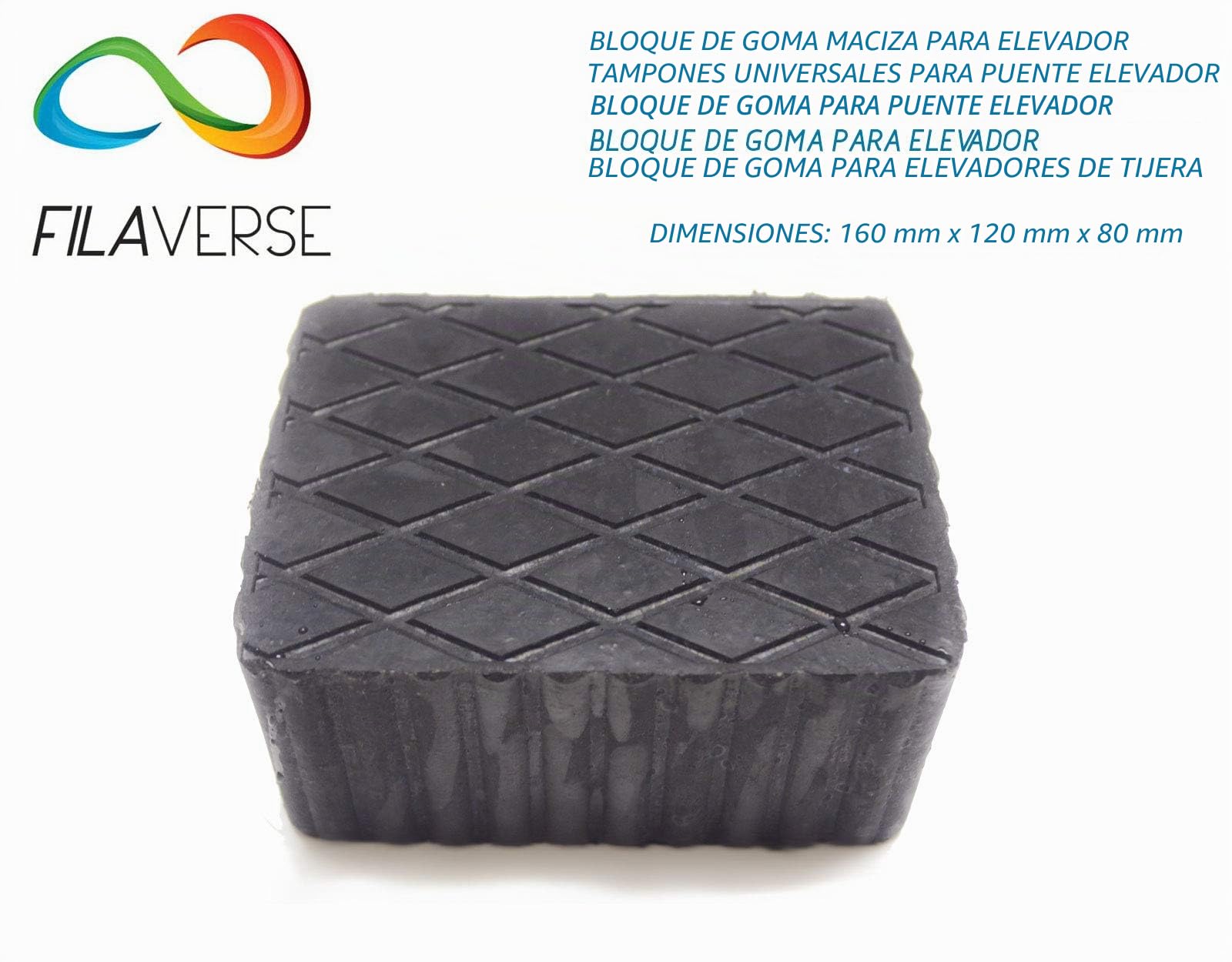4 Tacos de GOMA 160x120x80mm para elevador tijera Cascos, Istobal, Velyen, Tecalemit, Ravaglioli, Corghi, Omnc Bloque en goma, Plato de goma maciza, lados ondulados con tecnología BEST-GRIP.