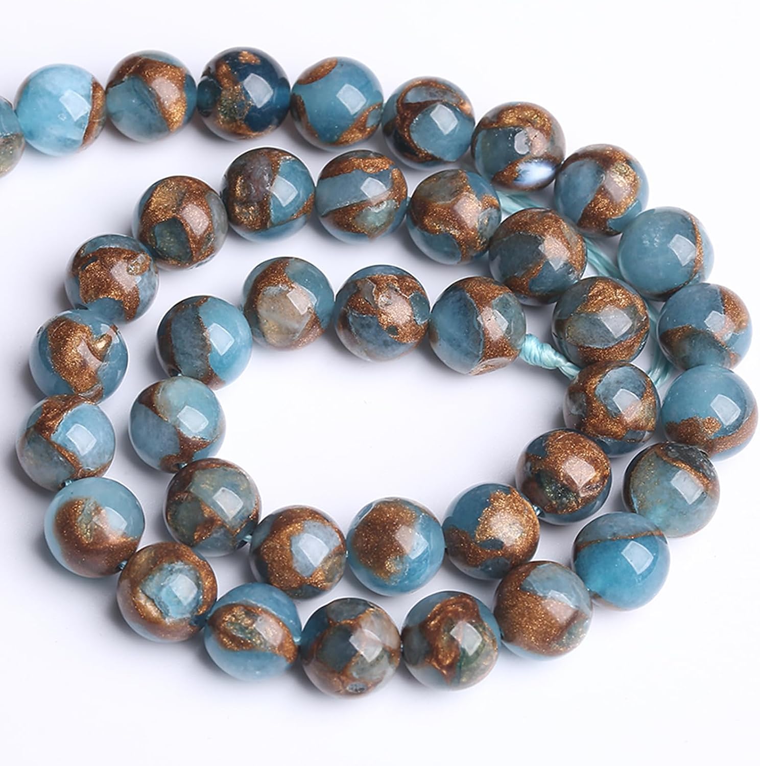 Blue Cloisonne Stone Beads Gemstone Round Crystal Energy Natural Stone Beads for Jewelry Making DIY Bracelet Necklace Jewelry Making 45PCS 8MM image 4