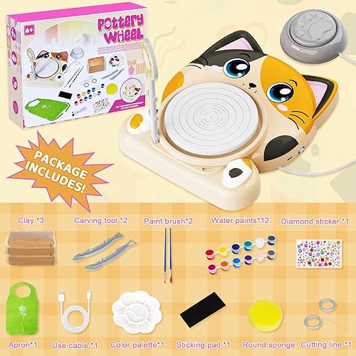 Miniatura 2 de Insnug Rueda de cerámica para niños, artes y manualidades de cerámica para niños de 8 a 12 años con kit de pintura de arcilla seca al aire,