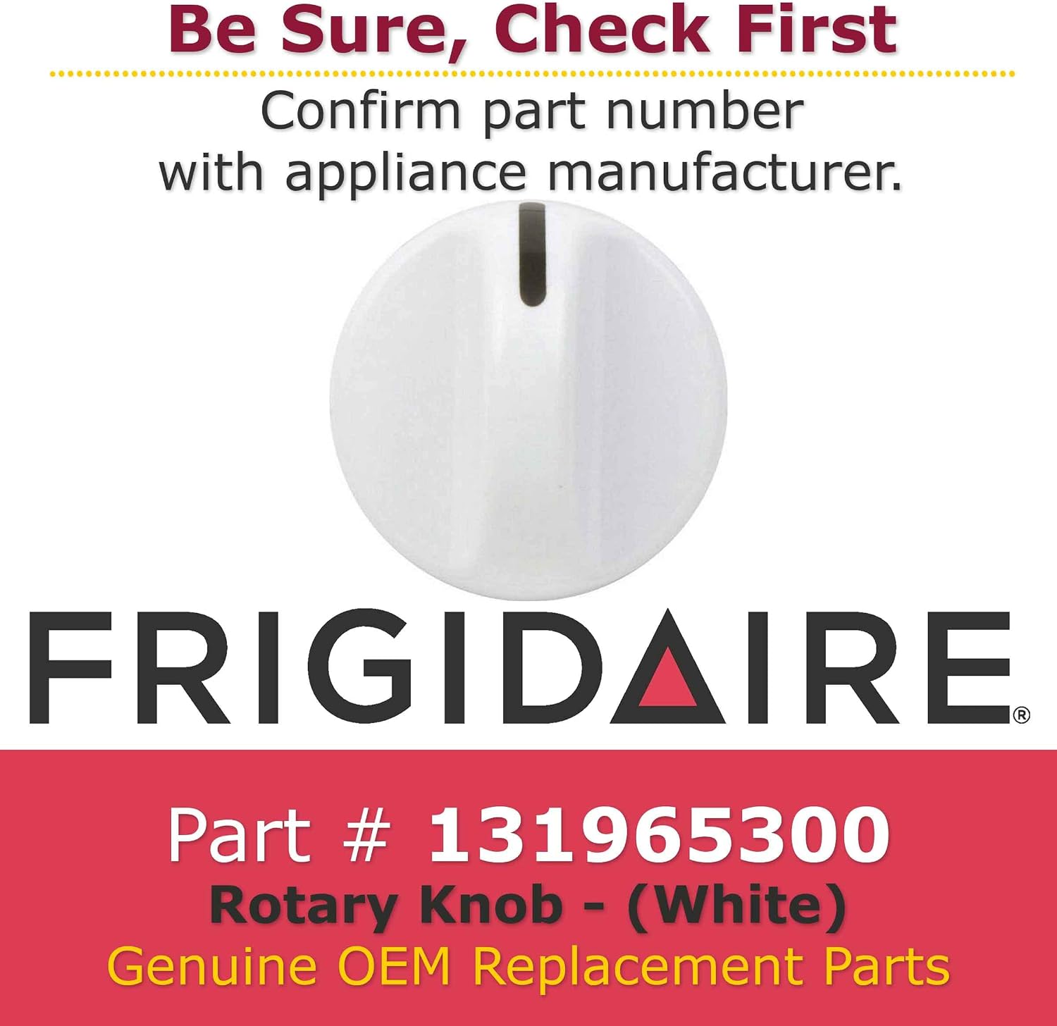 Frigidaire 131965300 Rotary Knob, White