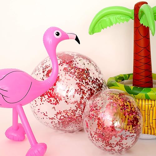 Miniatura 4 de Hsei 3 unidades de bola de playa inflable de 16 pulgadas con purpurina, bolas de discoteca de piscina de verano con confeti, flotables, juguetes