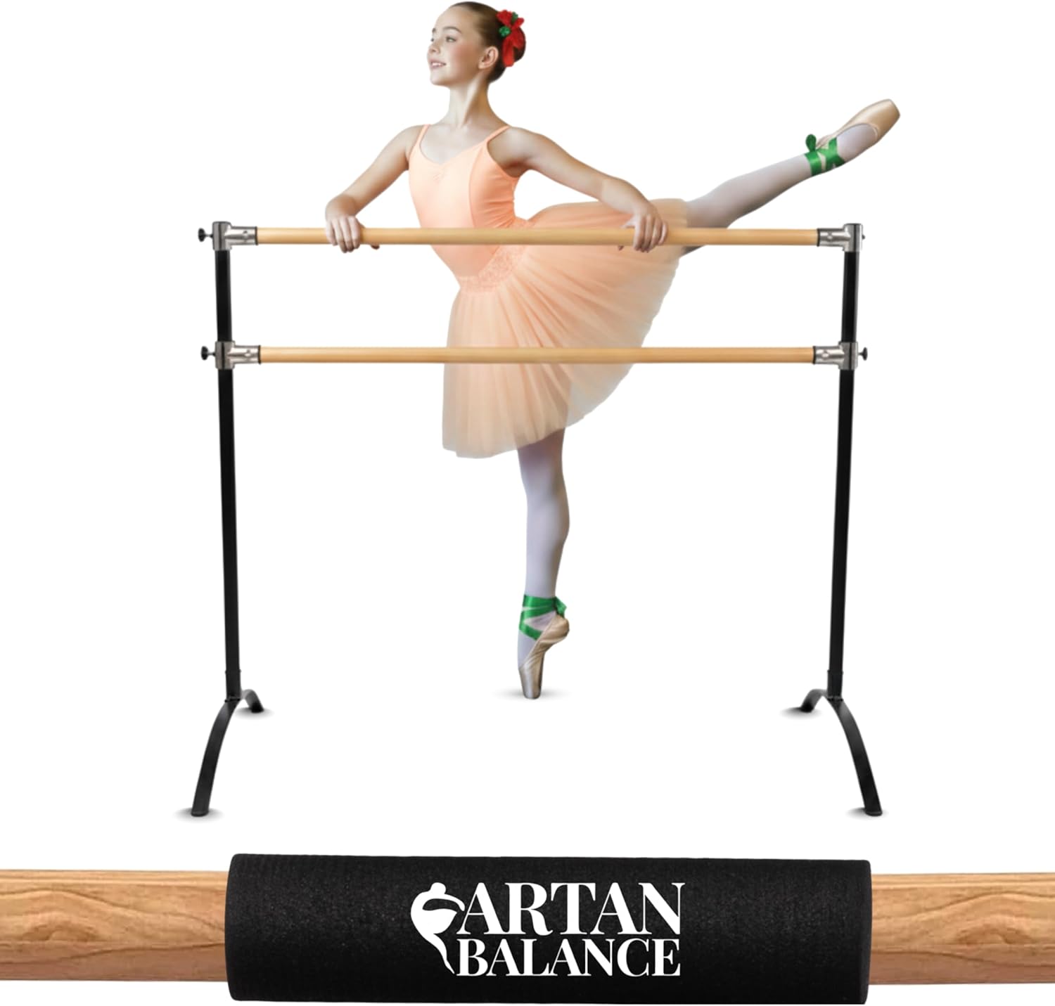 33.5 Inches Marley Dance Floor Bundle with Double Ballet Barre Portable for Home or Studio - Ideal for Stretch, Pilates, Dance or Active Workouts