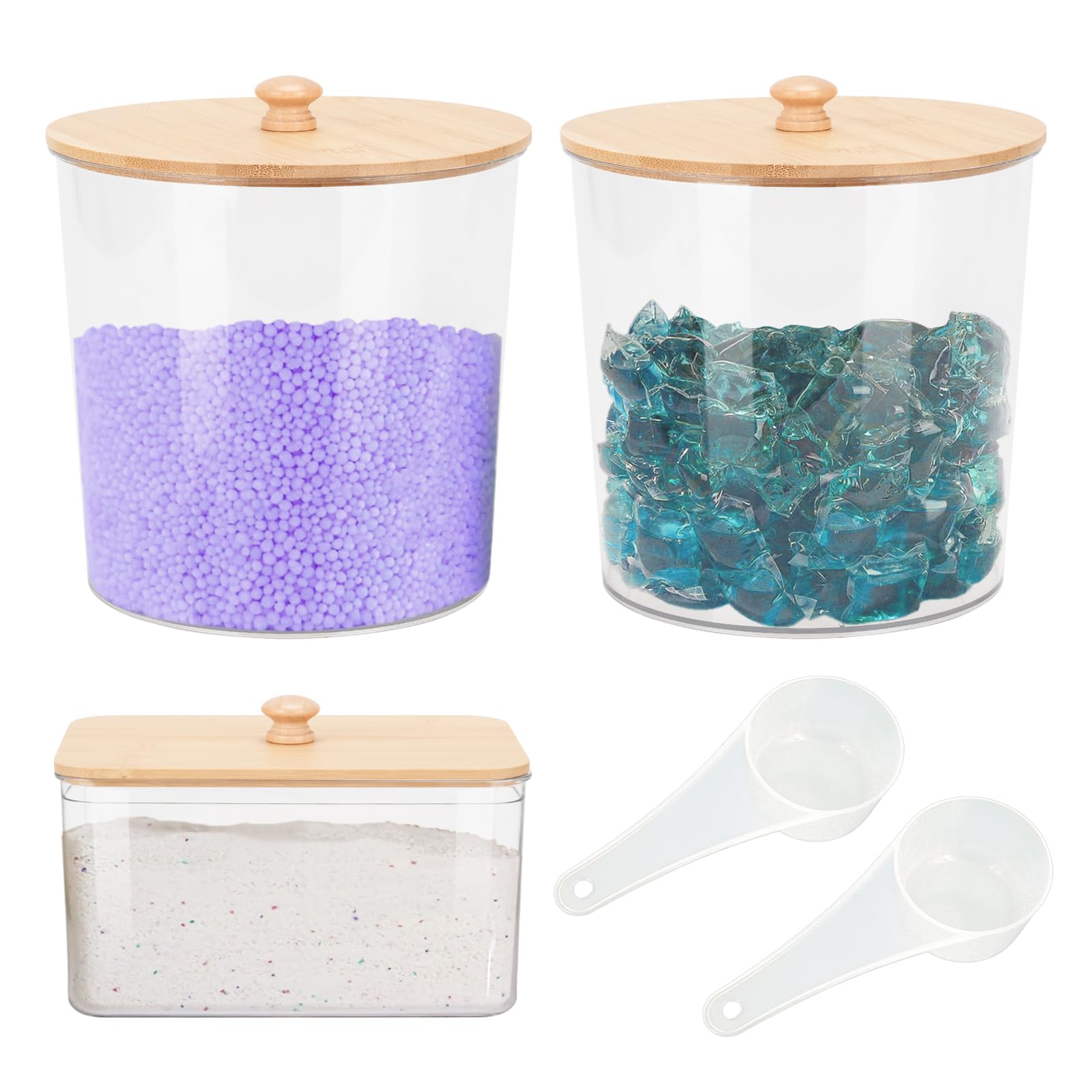 LYFJXX 3-Pack Laundry Pods & Detergent Powder Storage Containers with Natural Bamboo Lids for Organized Laundry Room