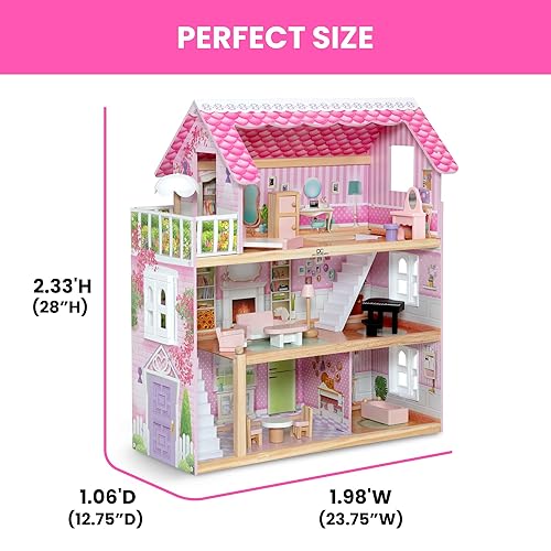 Miniatura 6 de Delta Children Little Gem - Casa de muñecas de 3 pisos con 4 habitaciones, incluye 16 accesorios, se adapta a muñecas de 5 pulgadas, regalo de