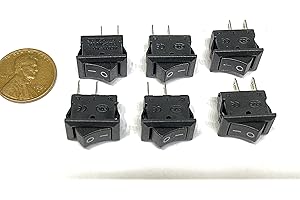 6 Piece Black Rocker Switch 15mm x 10mm 6a 2pin Mini On...