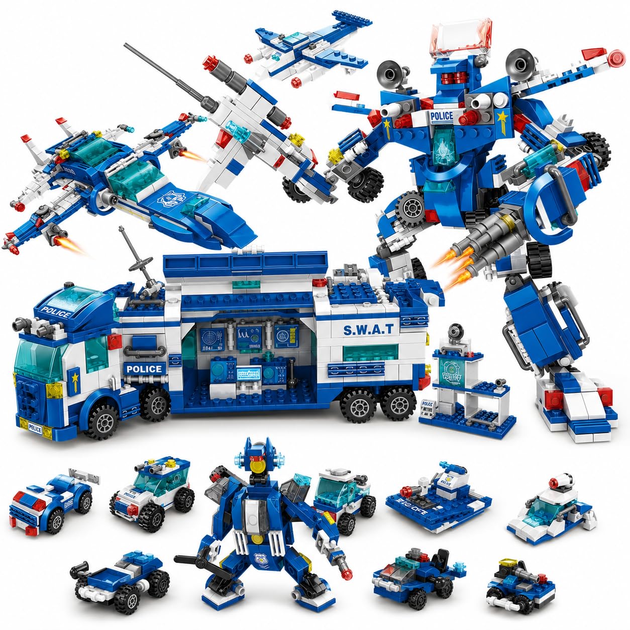 SKY LINE OCEAN Police Robot & Mini Police Car Combo Building Block Set, 835+ PCS-image-44