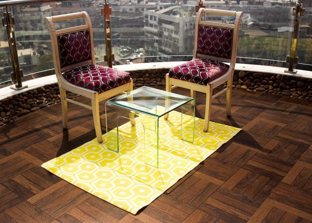 BEOMES,3 X 5, Modern Honey Comb Yellow - Limited Edition - Indoor/Outdoor Rug,