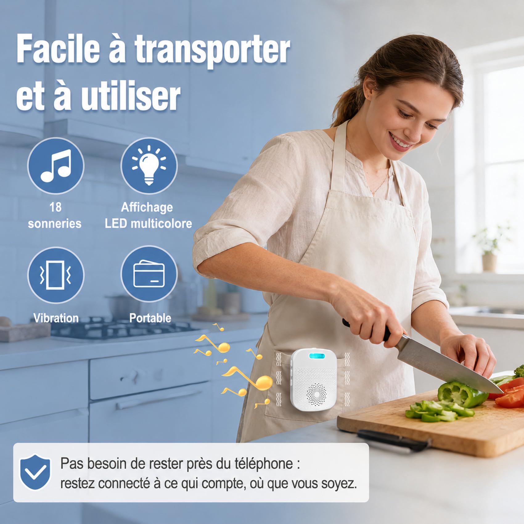 ChunHee Bouton d'appel d'urgence pour Personnes âgées, Bracelet d'appel d'urgence, Rechargeable, Alarme SOS, pour Homme âgé, Patient