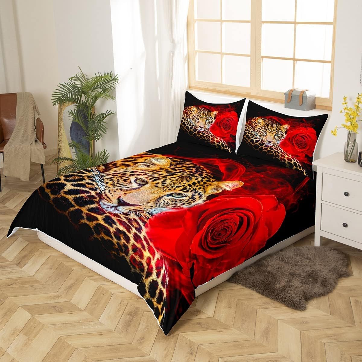 Homemissing Double Leopard Duvet Cover wild animal Bedding Set red pink curtains blackout curtains decorative curtains external entrance - Image 3