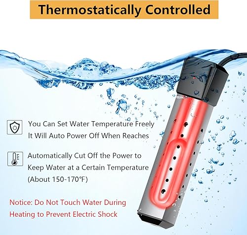 Miniatura 10 de Calentadores de agua portátiles de inmersión de 1000 W, calentador de tubo caliente con prevención de óxido de alta calidad de acero inoxidable 304