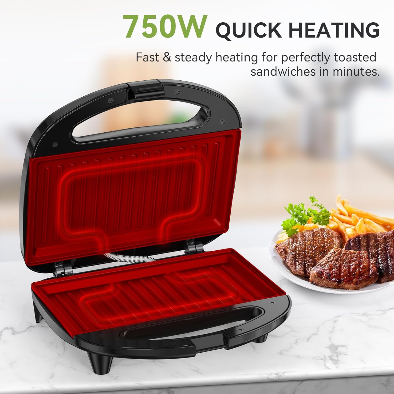 OSTBA Sandwich Maker, 2 Slice Grilled Cheese Maker with Non-stick Grill Plates, Indicator Lights, Cool Touch Handle, Easy to Clean and Store, 750W ABS10/Small