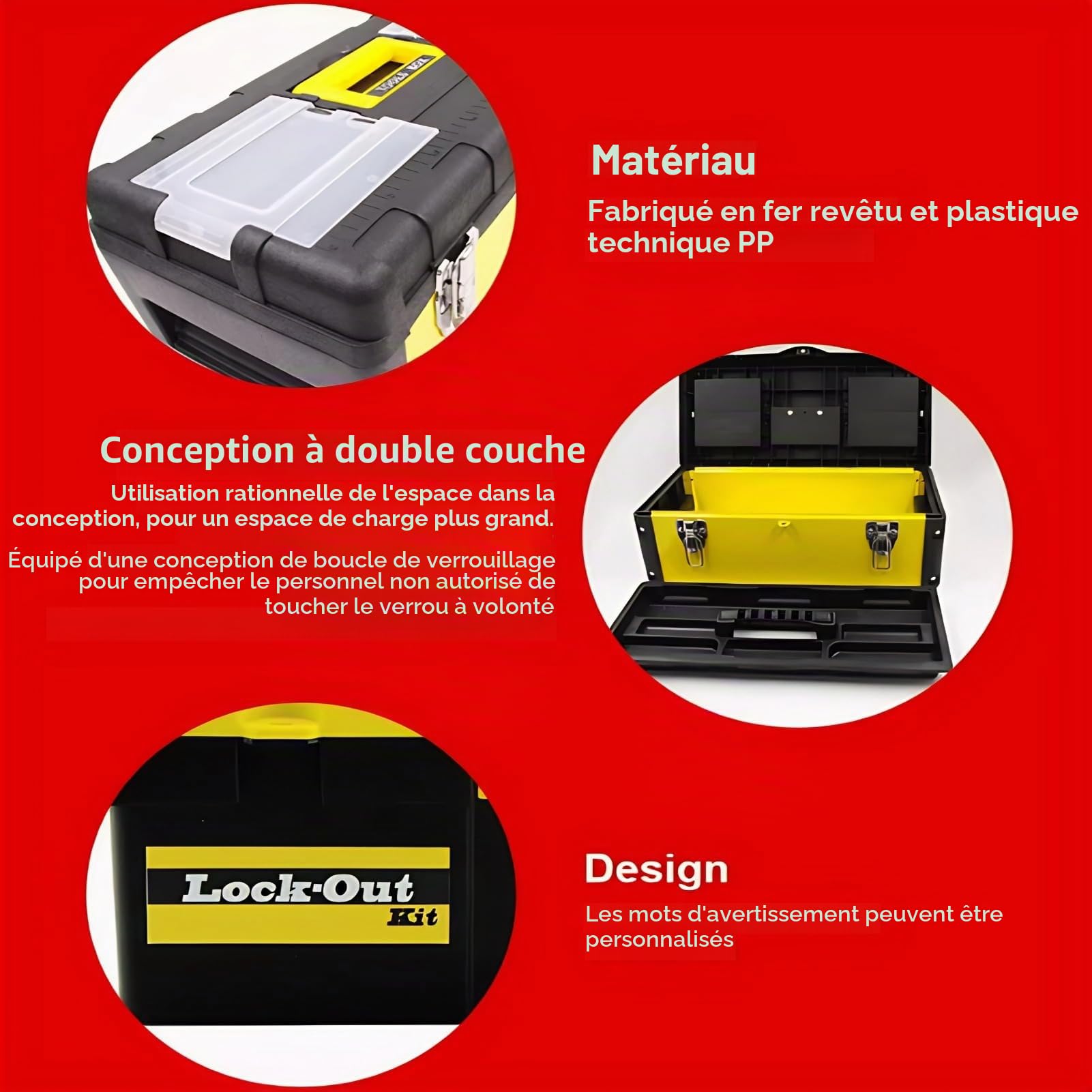 Kit de poste de consignation électrique à haute résistance thermique avec des étiquettes de consignation à performance stable et une boîte à outils