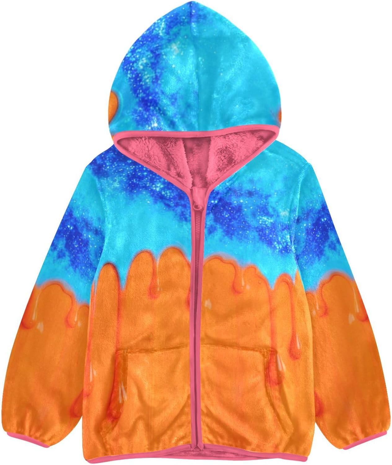 Blue and Orange Drip Jackets For Toddler Plush Lined Baby Coat