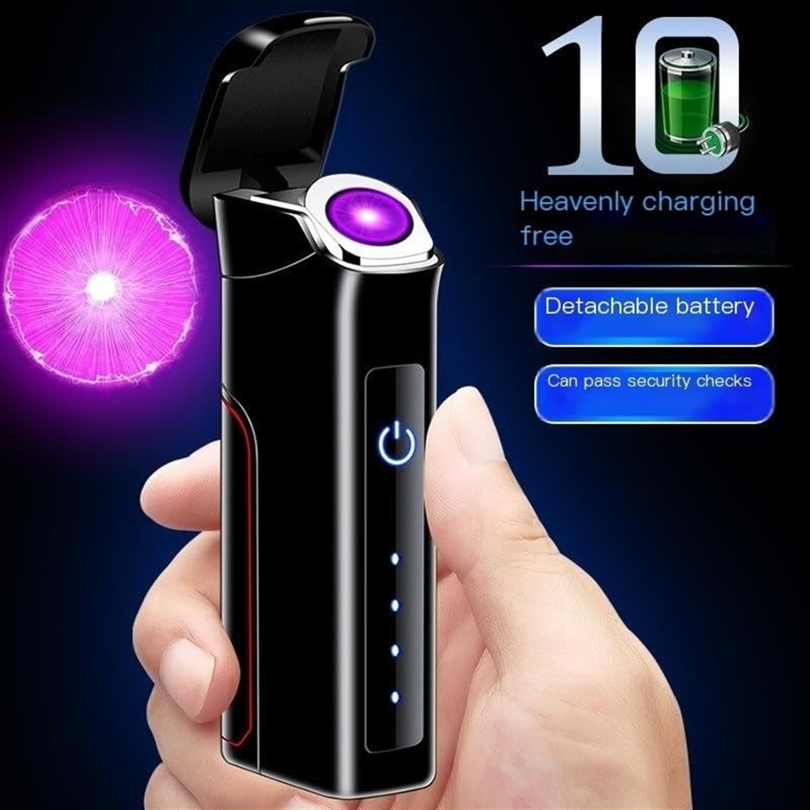 Accendino ad arco elettrico di grande capacità, batteria sostituibile ricaricabile tramite USB, accendino antivento senza fiamma a doppio arco con interruttore con sensore tattile, indicatori di livel