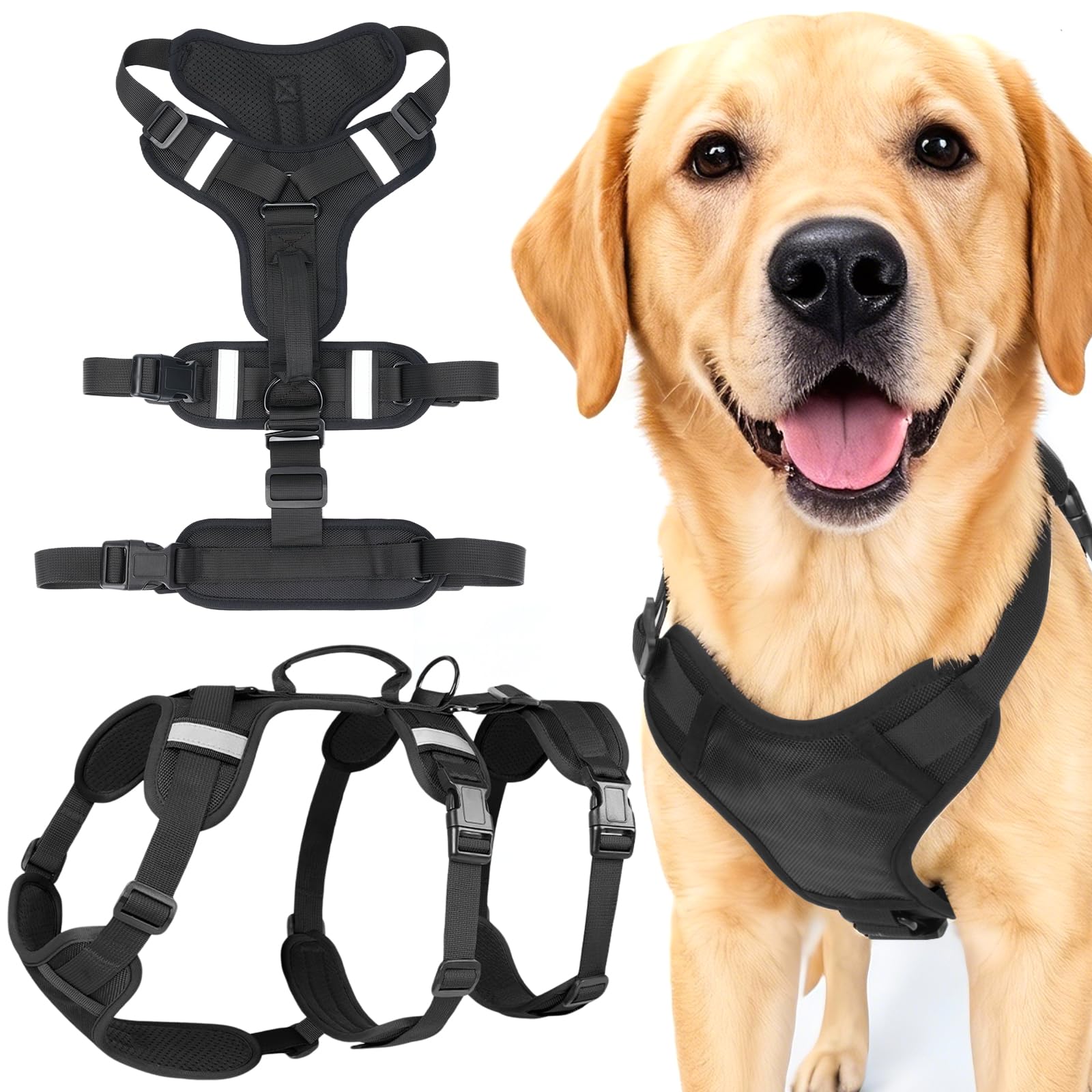 AKOFIC Dog Harness for Medium and Large Dogs, Reflective Escape Proof Dog Harnesses with Handle, Breathable Adjustable Soft Padded Pet Vest Harness for Dogs Training, Walking & Hiking