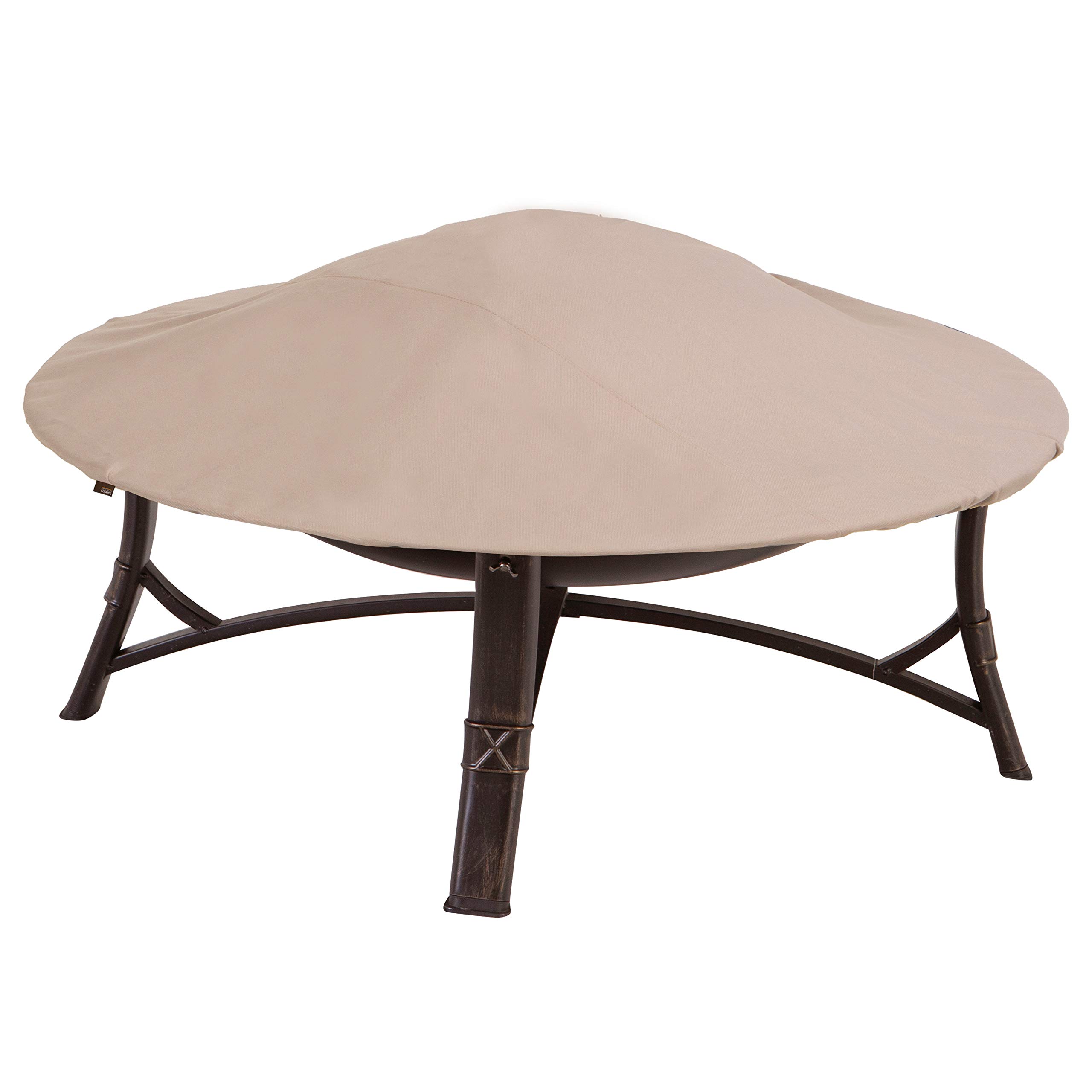 Modern Leisure Chalet Round Fire Pit Cover - Water-Resistant Fabric - Heavy-Duty Protection for Outdoor Patio Furniture - 60" D x 6" H - Beige