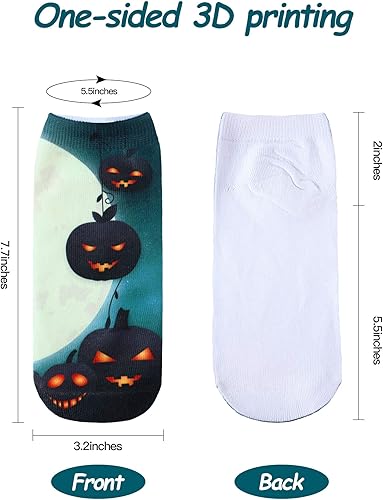 Miniatura 3 de Boao 6 calcetines de Navidad con estampado 3D, cortos, casuales, divertidos, para Halloween, calabaza, gato, calcetines tobilleros