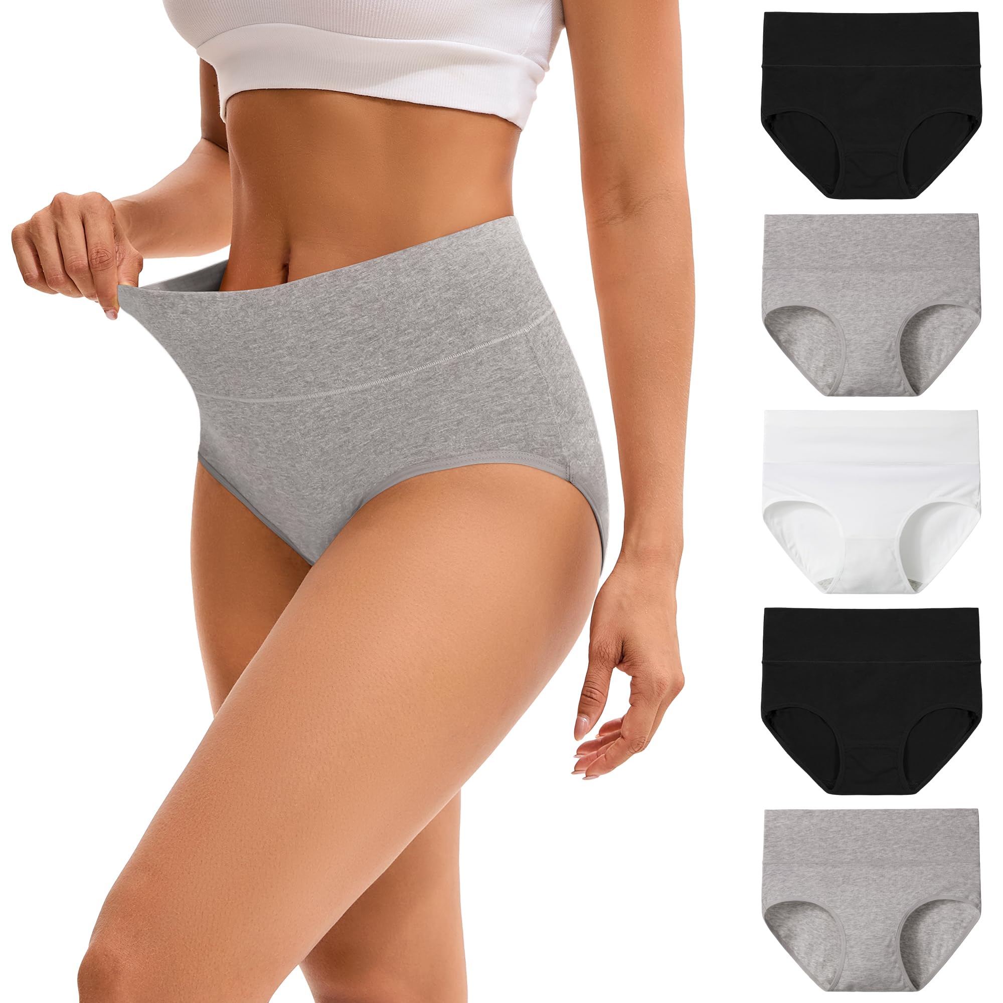 INNERSY Unterhosen Damen Baumwolle Stretch Slips Hohe Taille Weiche Unterwäsche Frauen 5er Pack